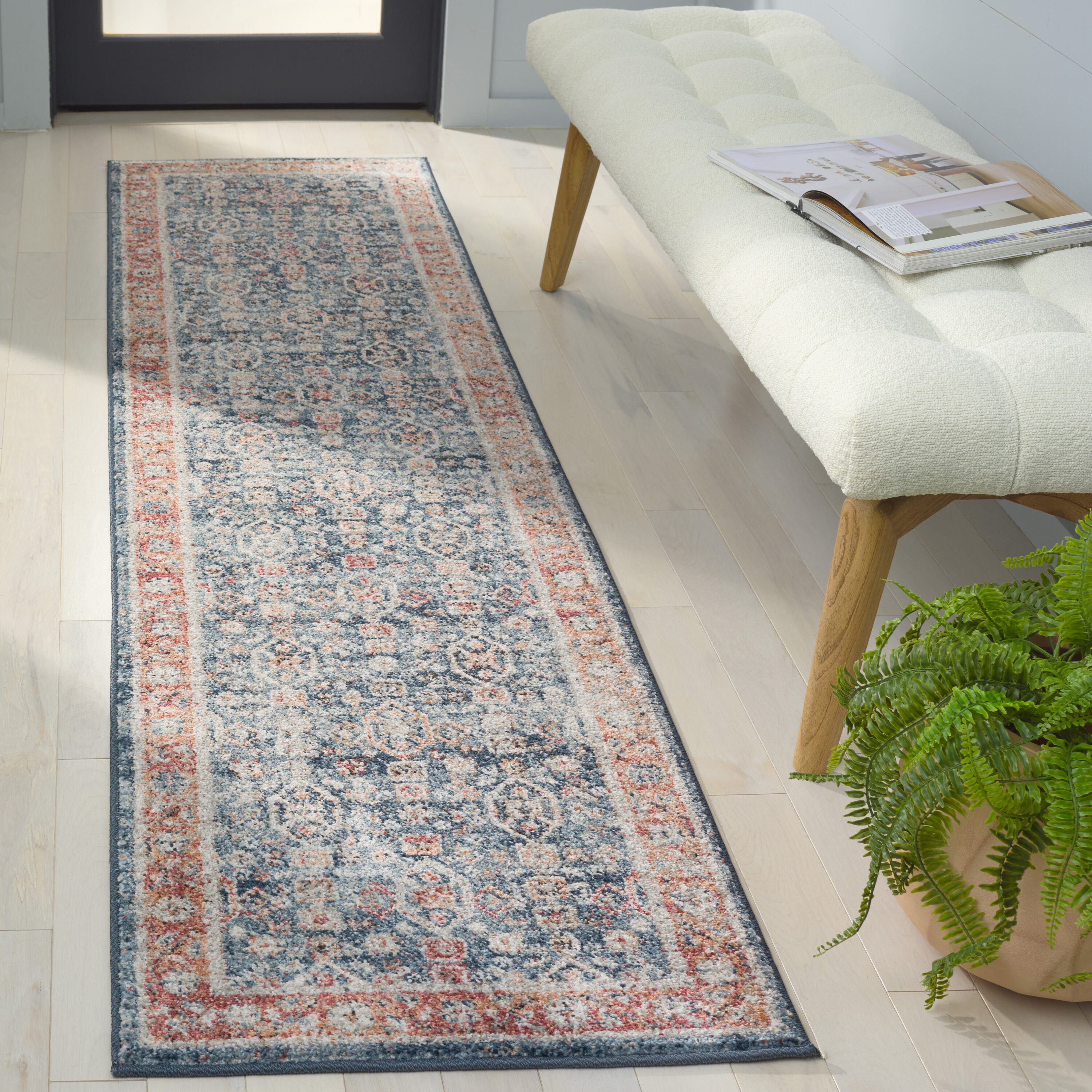 Vintage Tabriz 202N Blue/Rust 2 x 8 Rectangular Runner rug