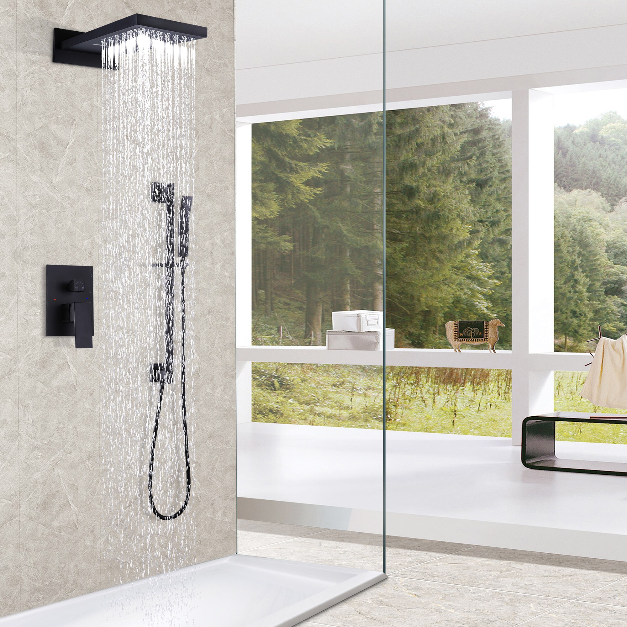 Nestfair KPS85029B Matte Black 2-handle Single function 10-in Rectangle Shower Faucet with Valve