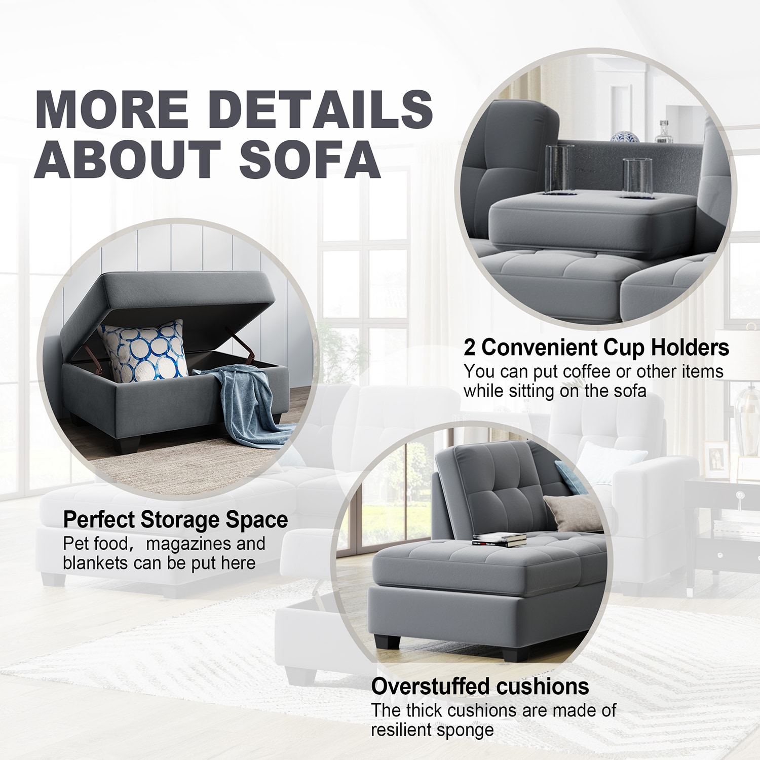 Bybafun Modern Linen Gray Living Room Set At Lowes.com