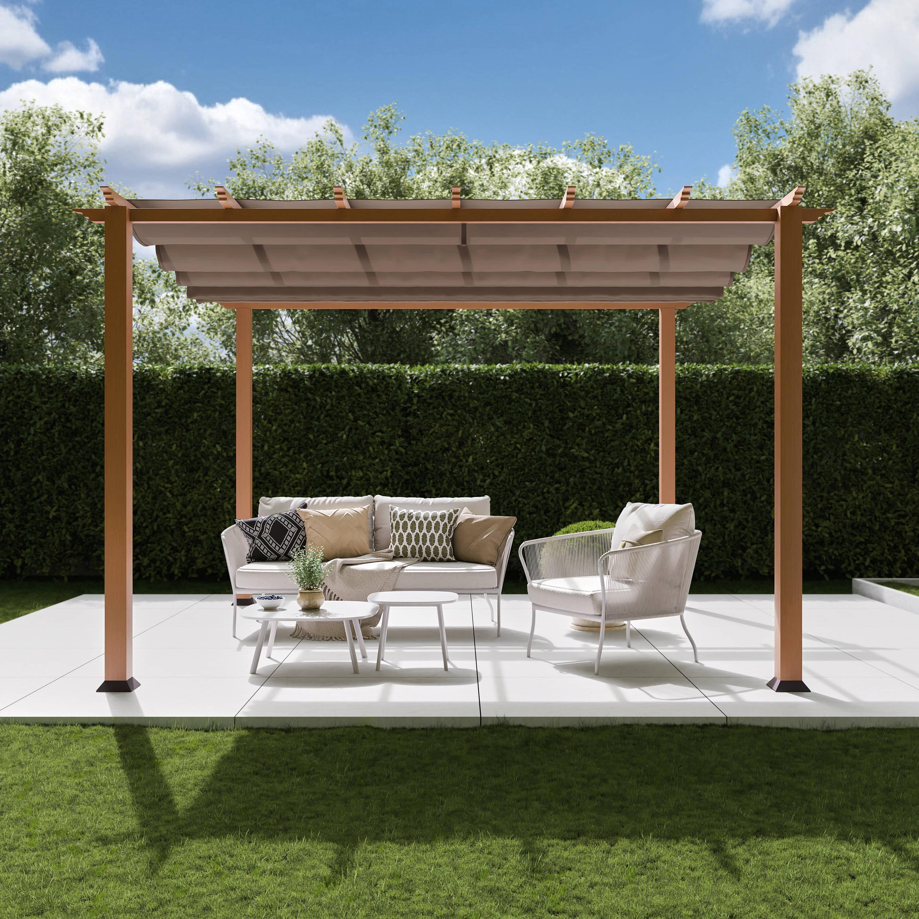 Paragon Outdoor PR100N1 Florence 11-ft 2-in W x 11-ft 2-in L x 7-ft 8-in H Canadian Cedar Metal Freestanding Pergola with Canopy