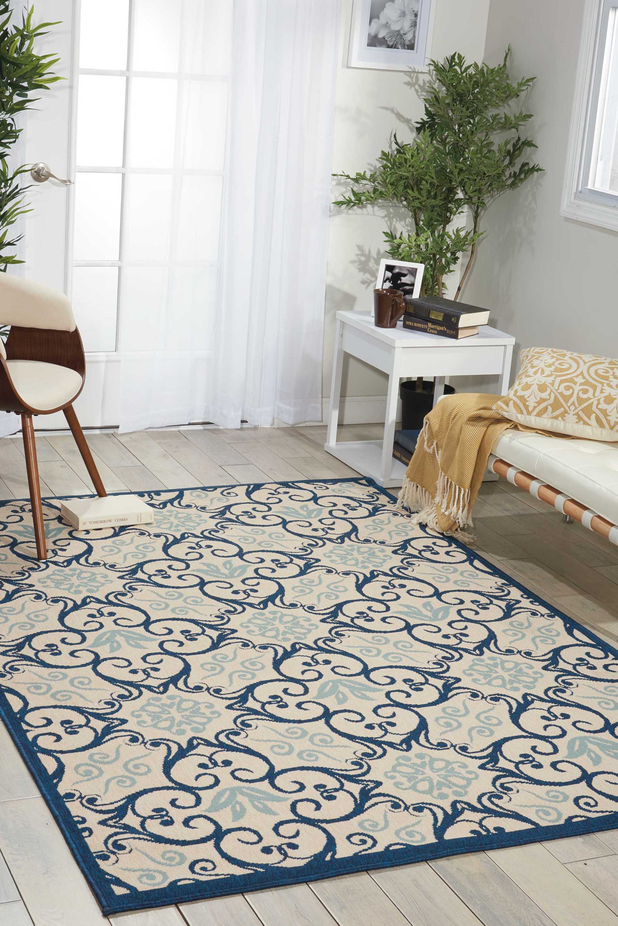 Nourison 33414 Caribbean 2 x 3 (ft) Polypropylene Ivory/Navy Rectangular Indoor/Outdoor Abstract Coastal Area rug