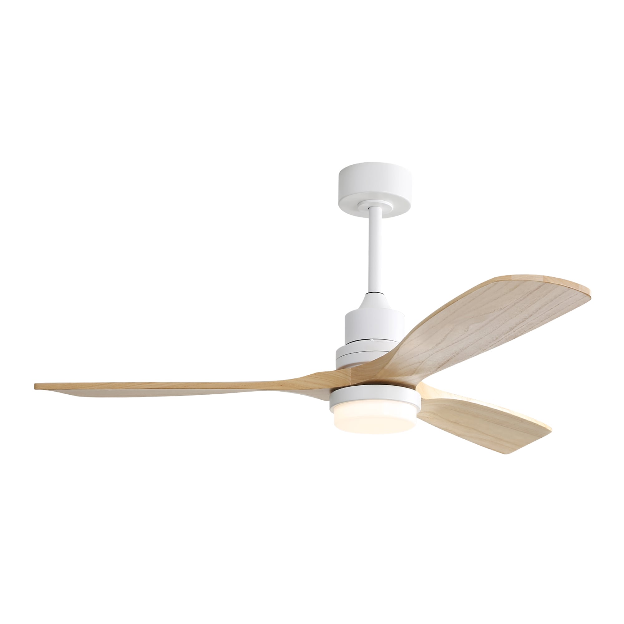 Bybafun YA3200015 52-in Color-Changing Integrated LED Outdoor White + Brown with Wood Blades Ceiling Fan With Light and Remote ( 3 -Blade )