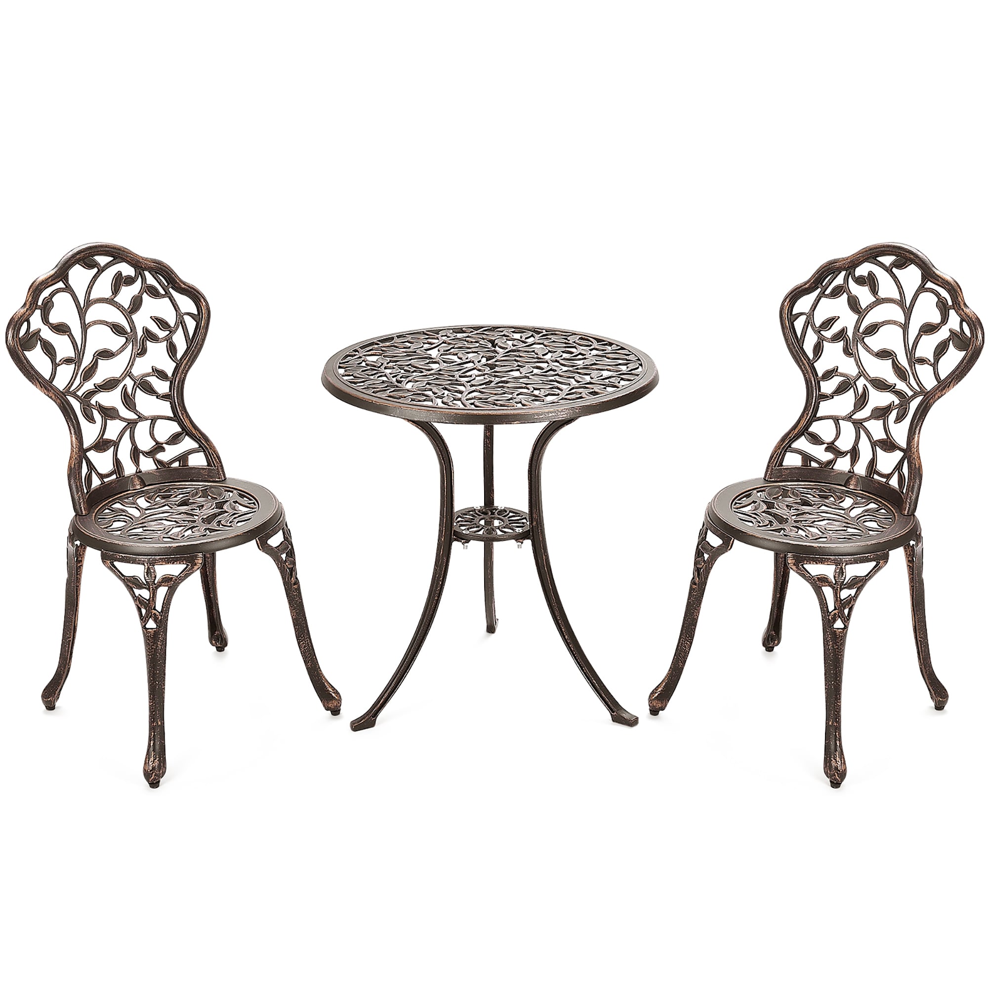 BABOOM BOM-0770-CO Cast Aluminum Bistro Set 3 -Piece Antique Patio Dining Set Aluminum Round Table with 2 Stationary Chairs