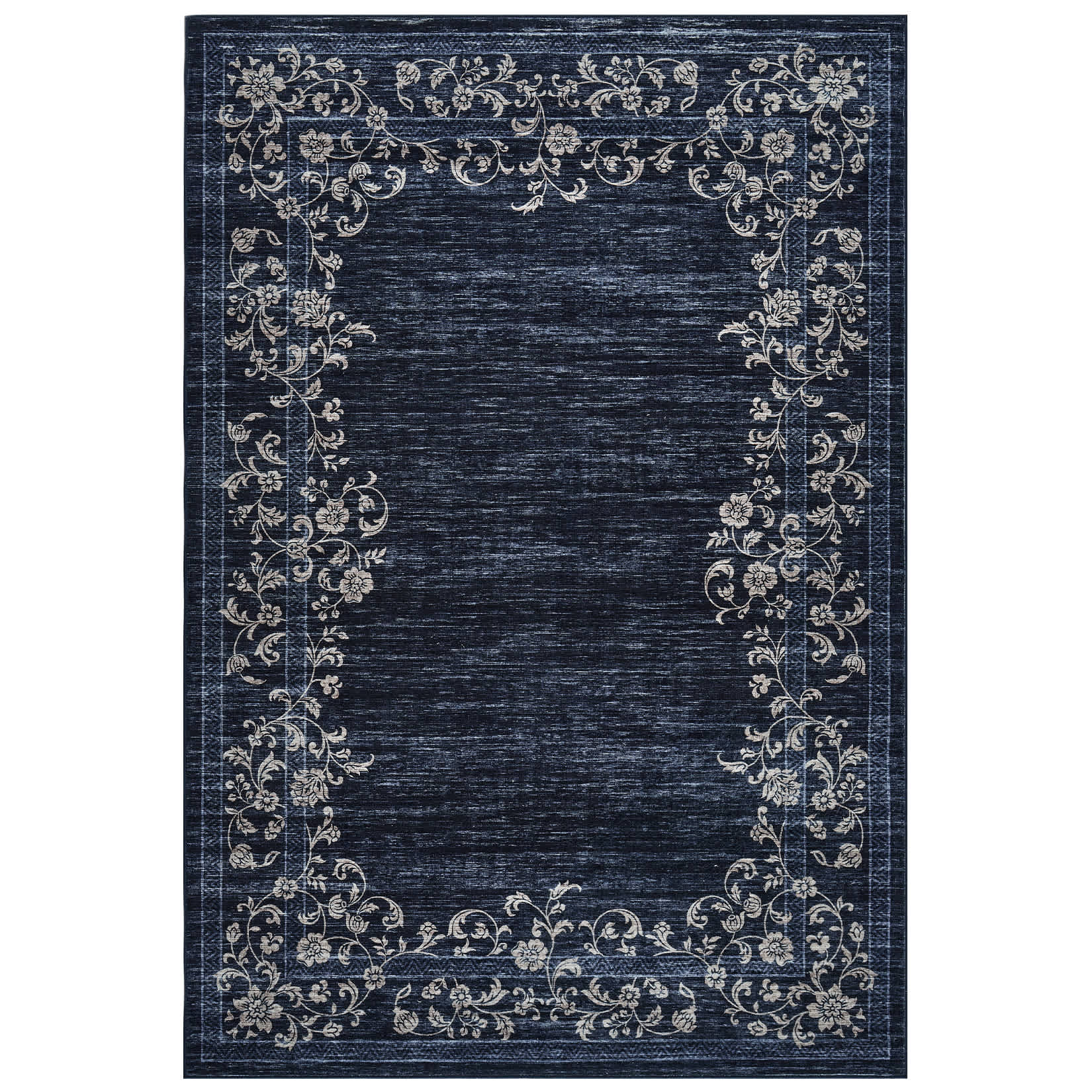 Qeetex LSN-PHK-33MCUQXG 10 x 13 ft Polyester Cashmere Imitation Blue Rectangular Hallway Bathroom Entryway Kitchen Office Foldable Flower Printed Modern Washable Area Rug