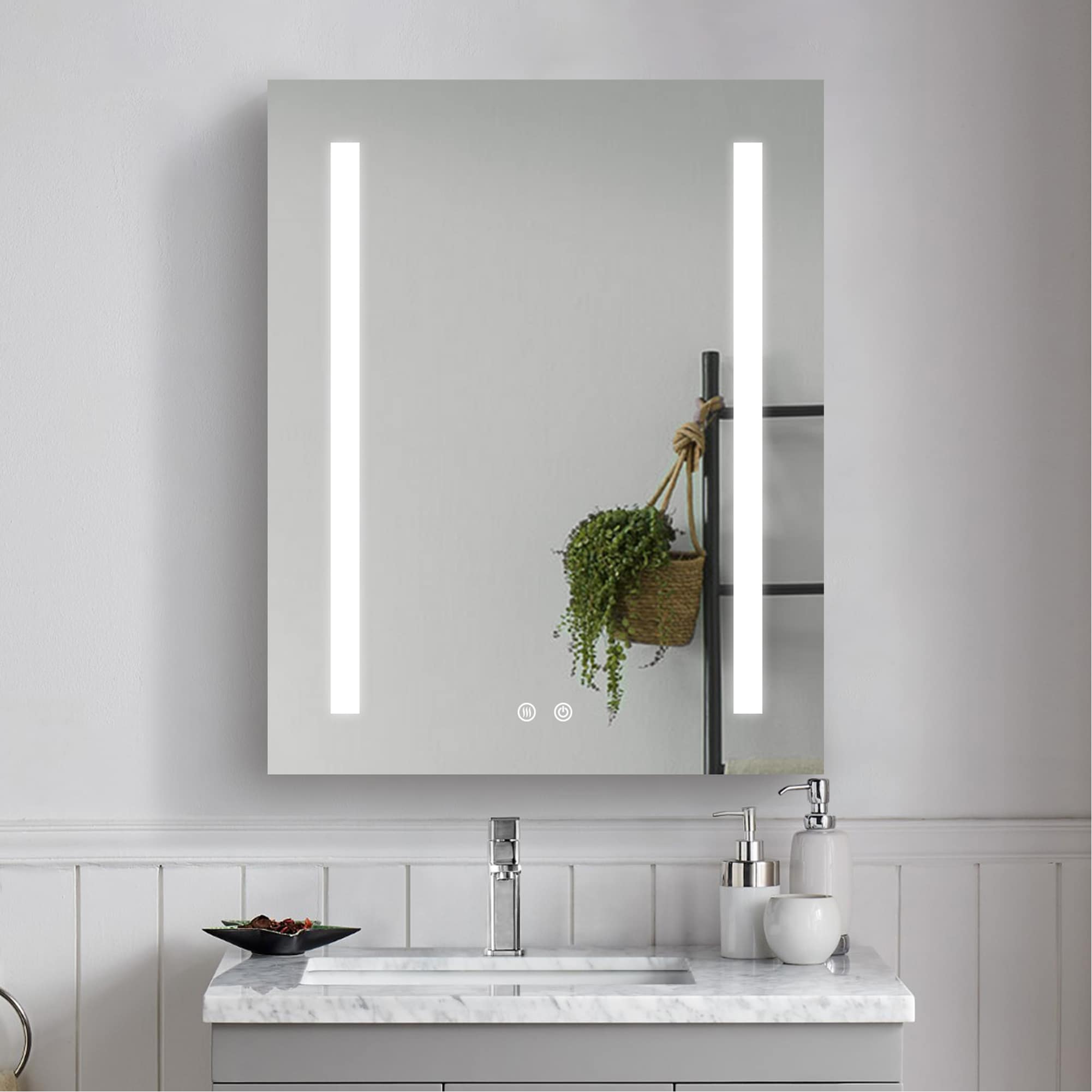 WELLFOR UCJ-VKMCL2430L 24-in x 30-in Lighted LED Fog Free Surface/Recessed Mount Aluminum Mirrored Rectangle Soft Close Medicine Cabinet with Outlet