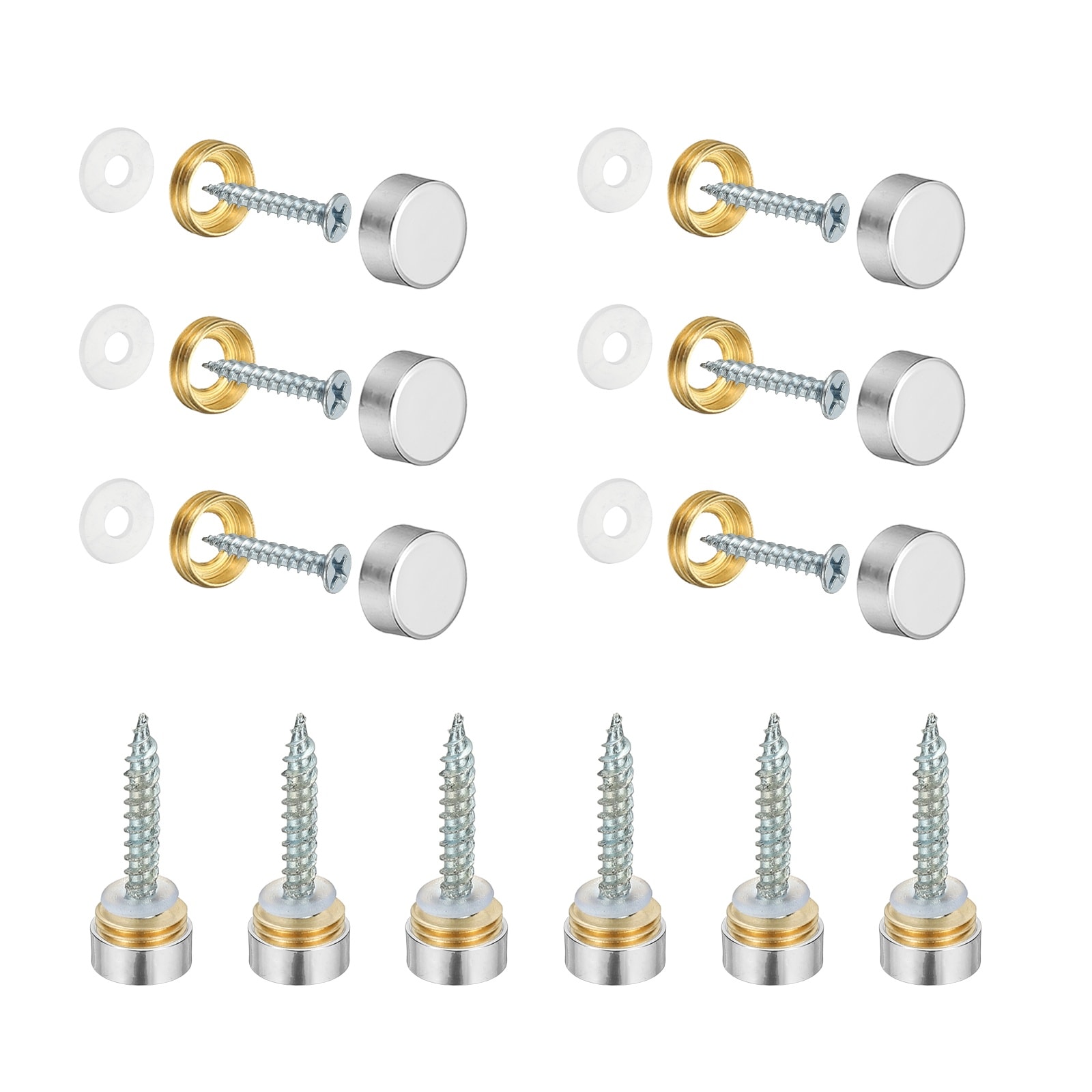 Unique Bargains Mirror Screws Brass Decorative Caps Cover Nails Fasteners 12mm Polished Finish Fit for Mirror Sign Advertising Hardware (12pcs Silver) #S26090801UX4181