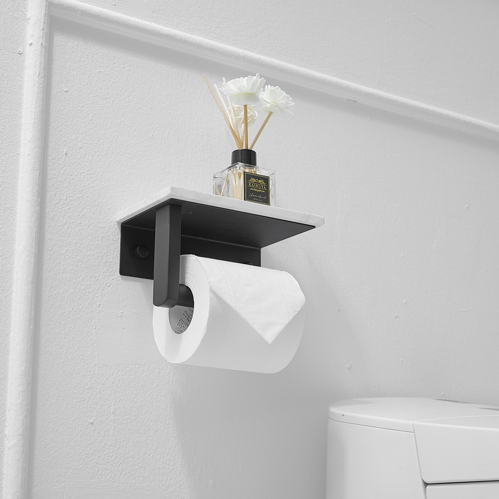 BWE Freestanding Stainless Steel Toilet Paper Holder in Matte Black