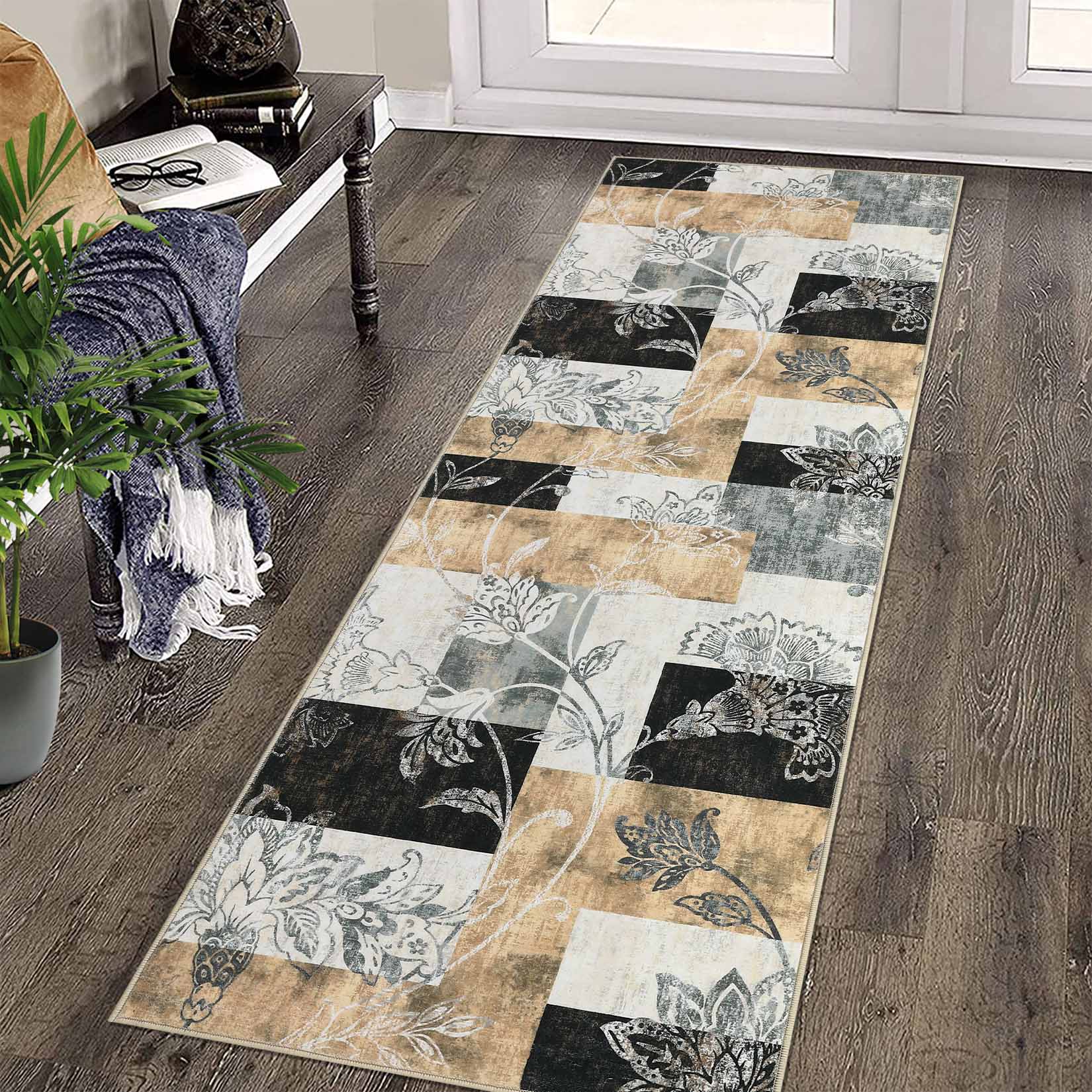Garvee YXY-LO-PHO-1175UMJT 2 x 8 (ft) Loomed Light Brown Rectangular Indoor Floral/Botanical Tropical Machine washable Pet Friendly Runner rug