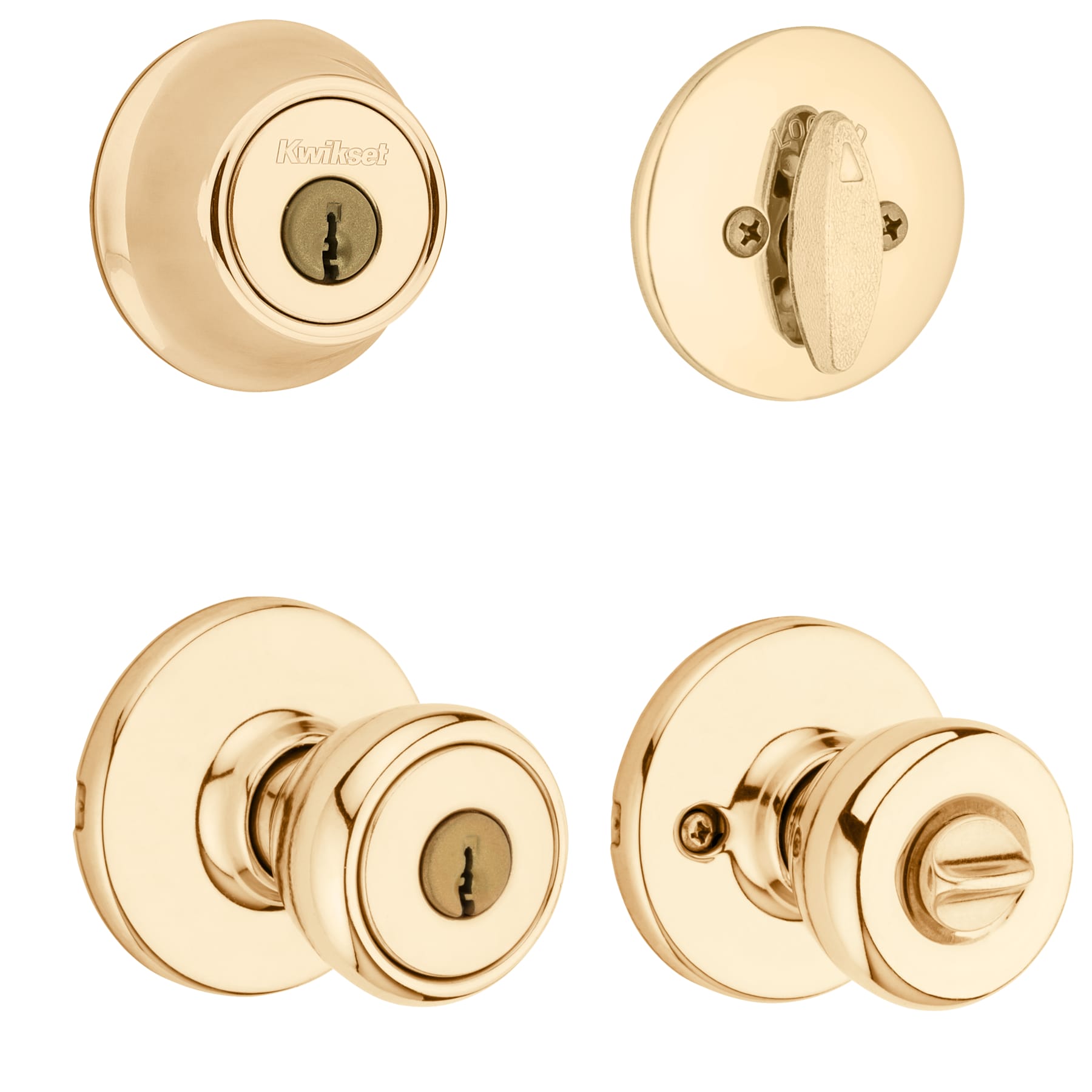 Kwikset Series Tylo Polished Brass Exterior Single-cylinder deadbolt Keyed Entry  Door Knob Combo Pack with Antimicrobial Technology in the Door Knobs  department at