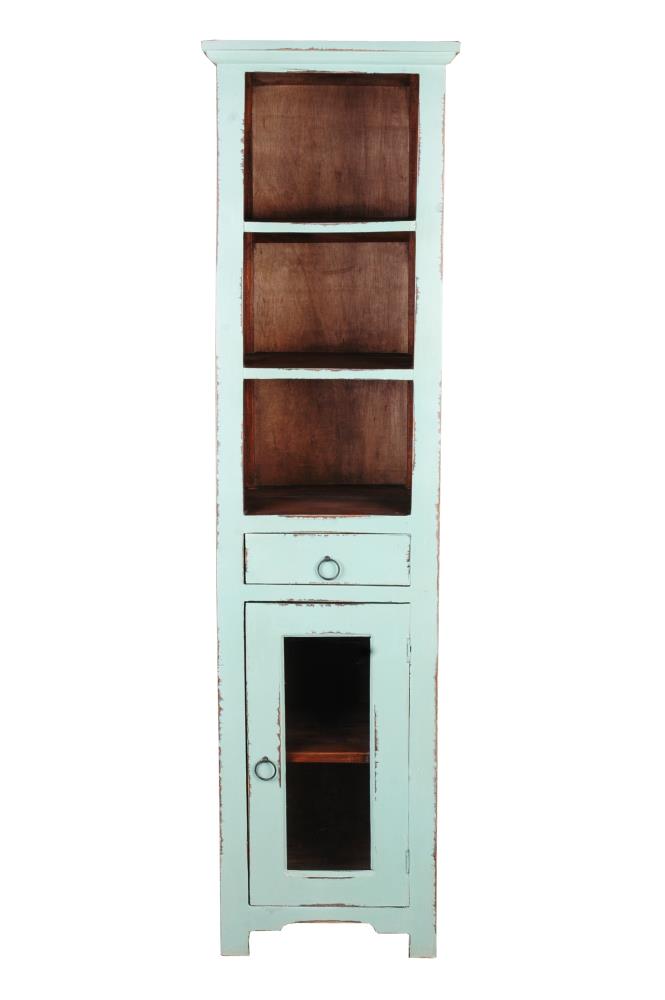 Wood 3 Shelf Floating Bookcase, Tall Narrow Blue Bookcase