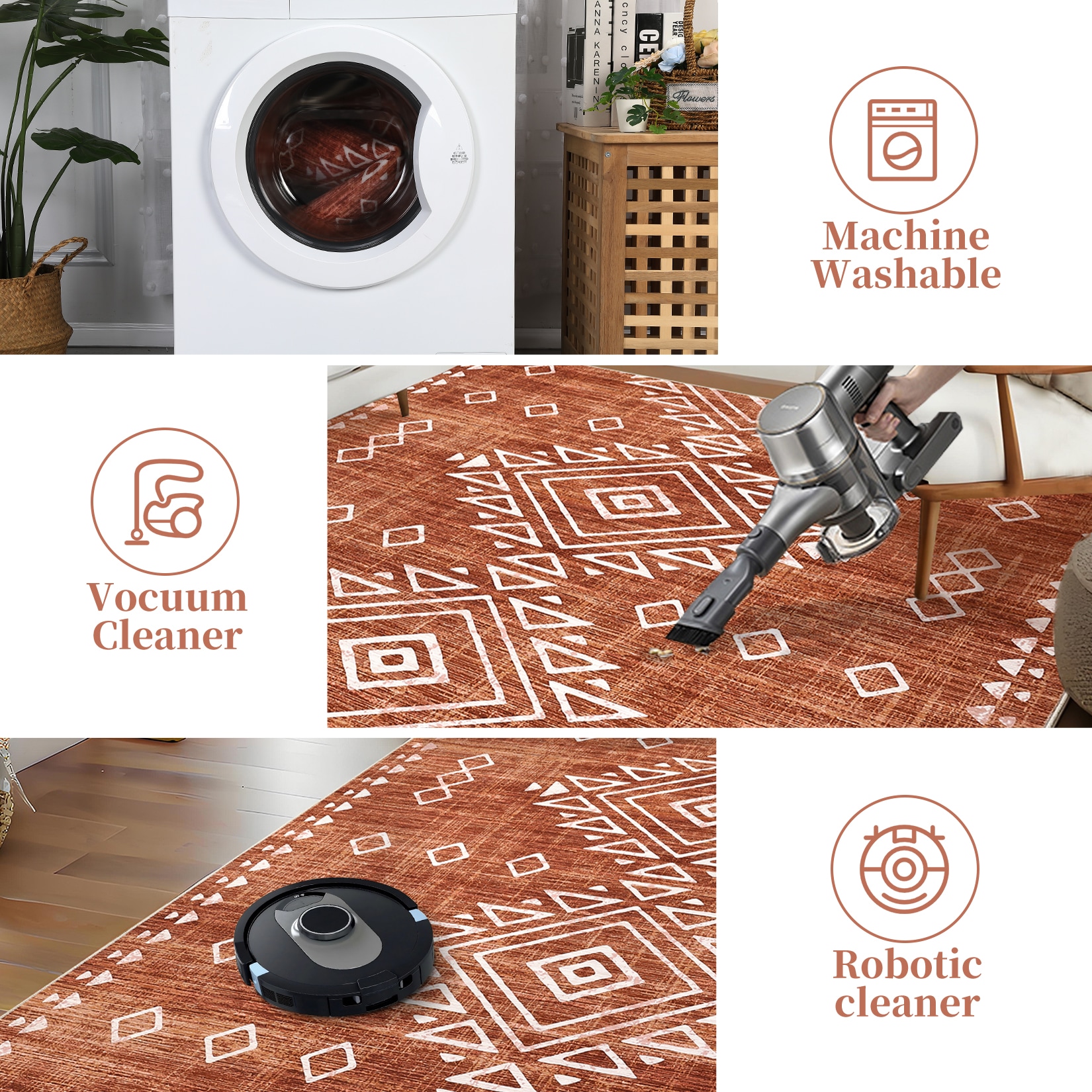 Aoile Modern Geometric Area Rug Washable Non Slip Southwestern Floor ...