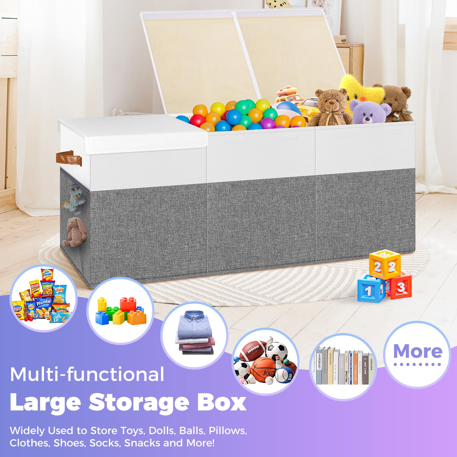 Aoibox Extra Large Toy Storage Box with Lid Collapsible Organizer Bin ...