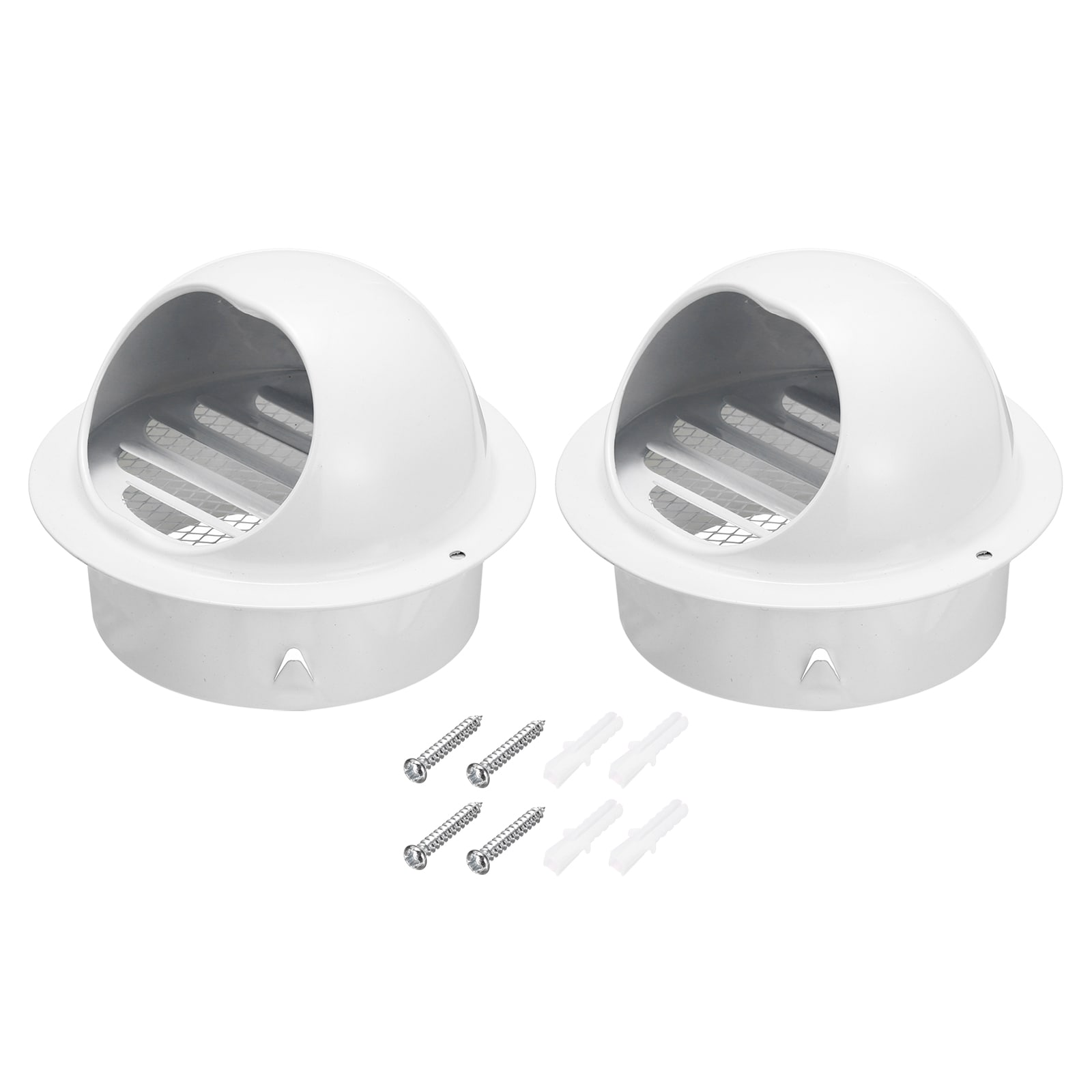 PATIKIL 5 Inch Vent Round Cover 2pcs Stainless Steel Exterior Wall Air Vent Louvered Soffit Vent Exhaust Outlet Hood for HVAC Ducting Exhaust Extractor Fan White