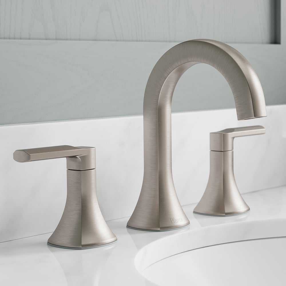 Pfister LF-049-VRIGS Vaneri Spot Defense Brushed Nickel Widespread 2-handle WaterSense Mid-arc Residential Handle Bathroom Sink Faucet with Drain