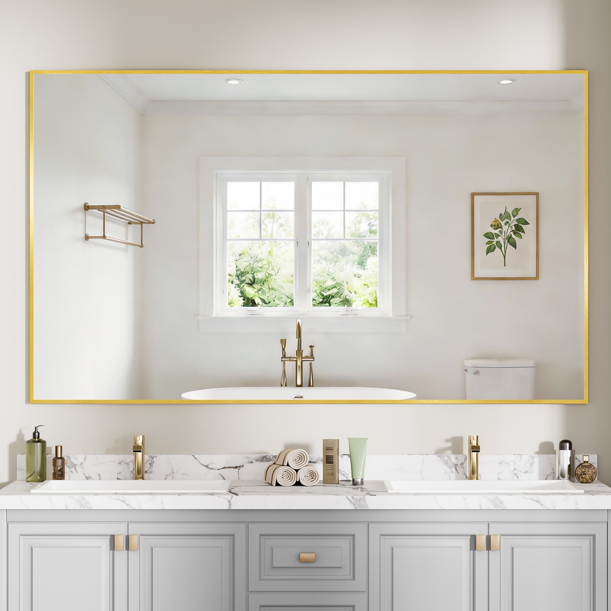Yuaris - 60 in. W x 36 in. H Rectangular Wall Bathroom Aluminiun Alloy Frame Vanity Mirror in Bru...
