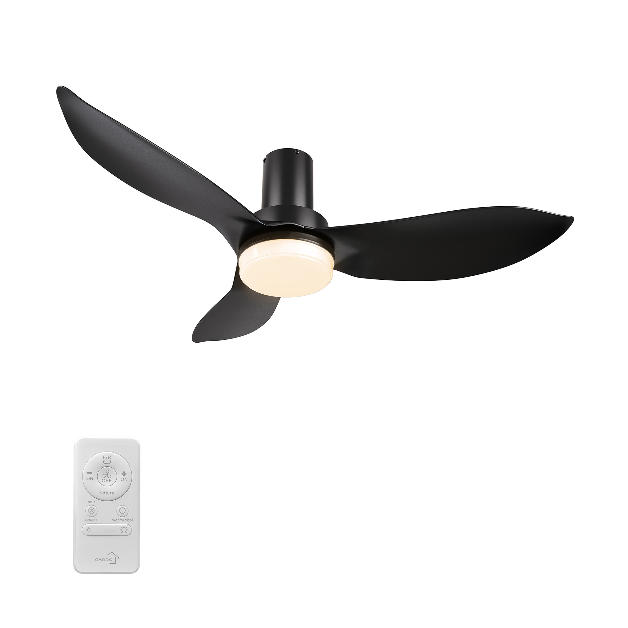 CARRO USA LYDC453V2-L12-B2-FM Nefyn 45-in Integrated LED Flush Mount Black with Black Blades Ceiling Fan With Light - Remote Included ( 3 -Blade )