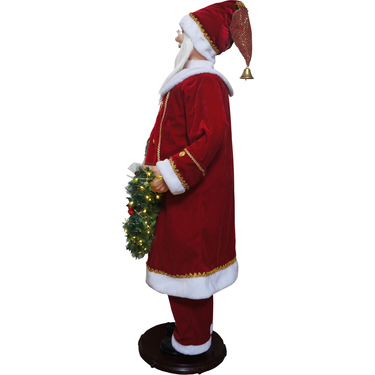 58" Red Velvet Dancing Santa with Bear and Wreath