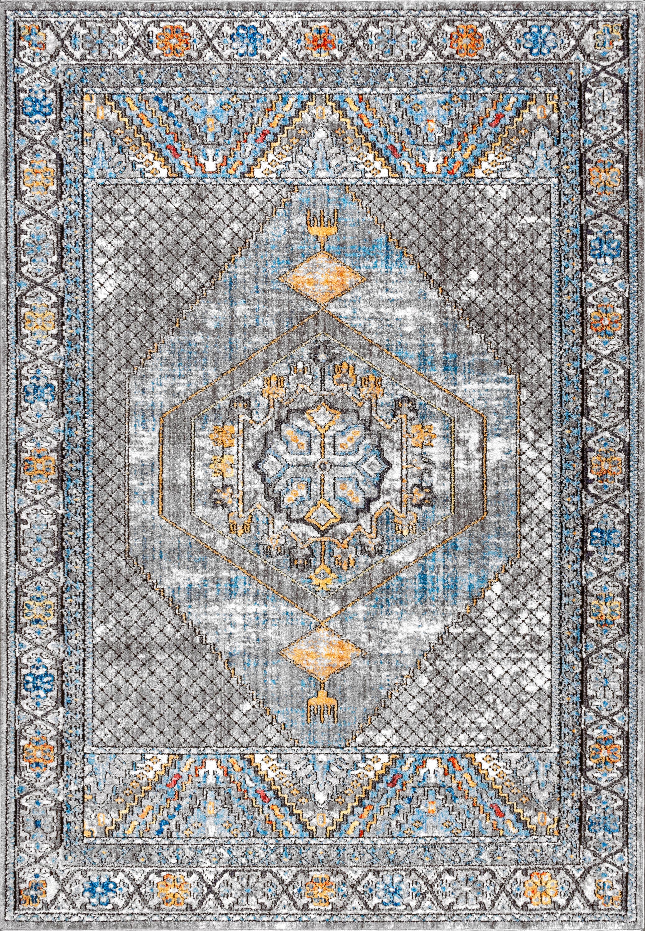Izmit Gray Medallion 4' x 6' Synthetic Area Rug