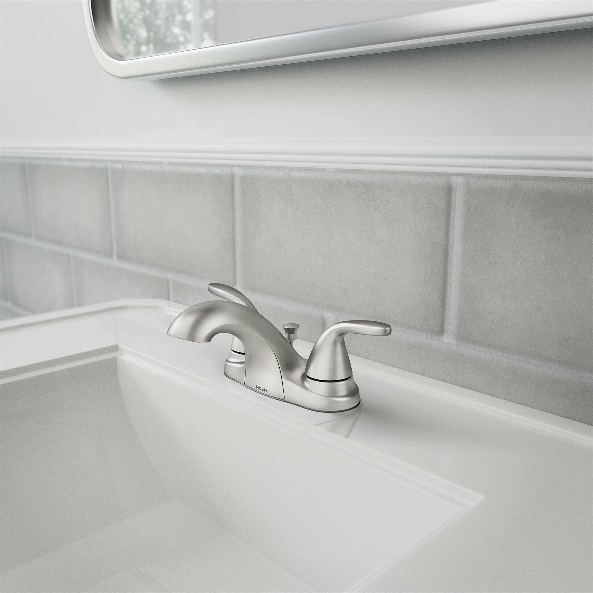 Brushed Nickel 4" Centerset Bathroom Faucet with Lever Handles