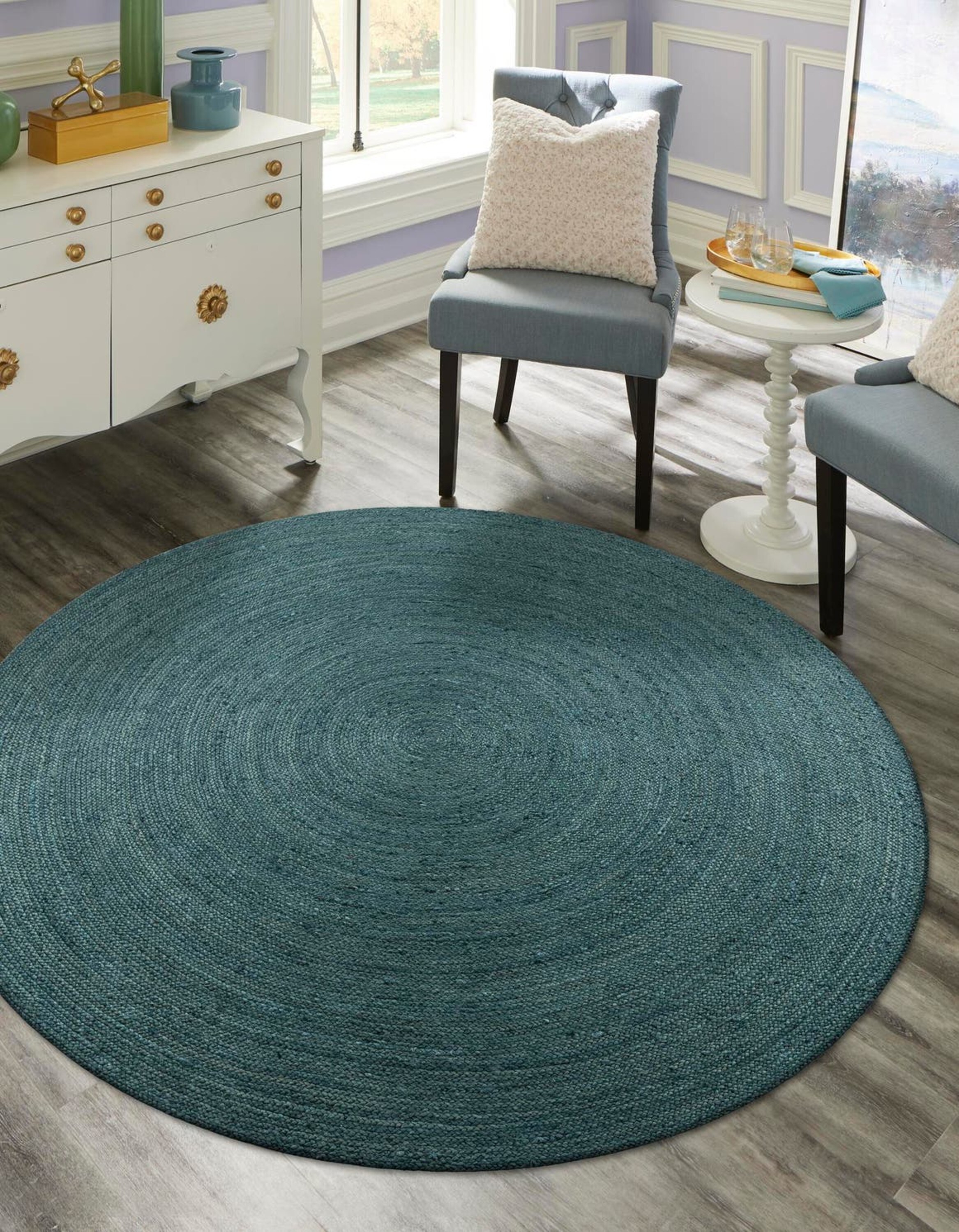 Unique Loom 3195587 Braided Jute 10 x 10 (ft) Braided Jute Green Round Indoor Solid Area rug