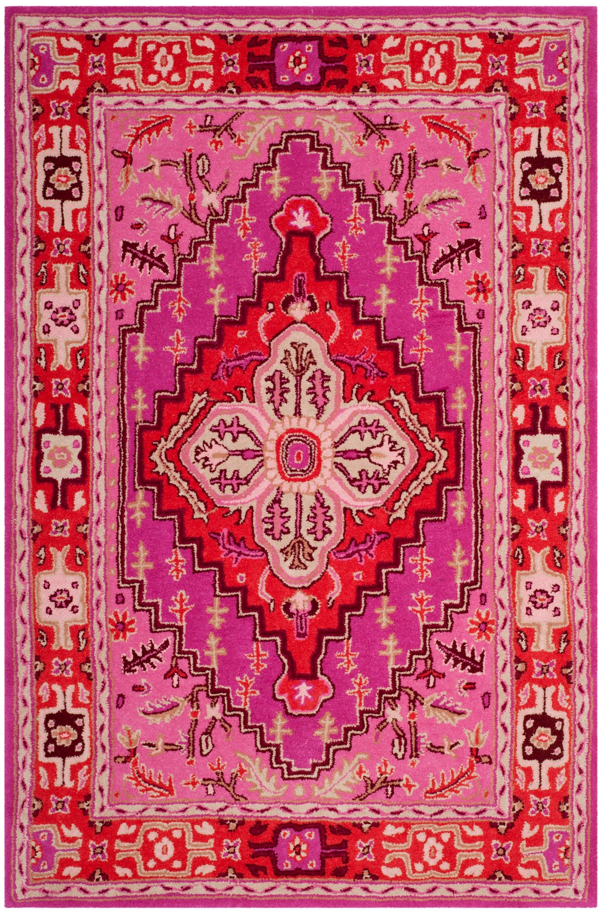 Safavieh BLG545B-4 Bellagio Burgos 4 x 6 (ft) Tufted Wool Red/Pink Rectangular Indoor Floral/Botanical Bohemian/Eclectic Area rug