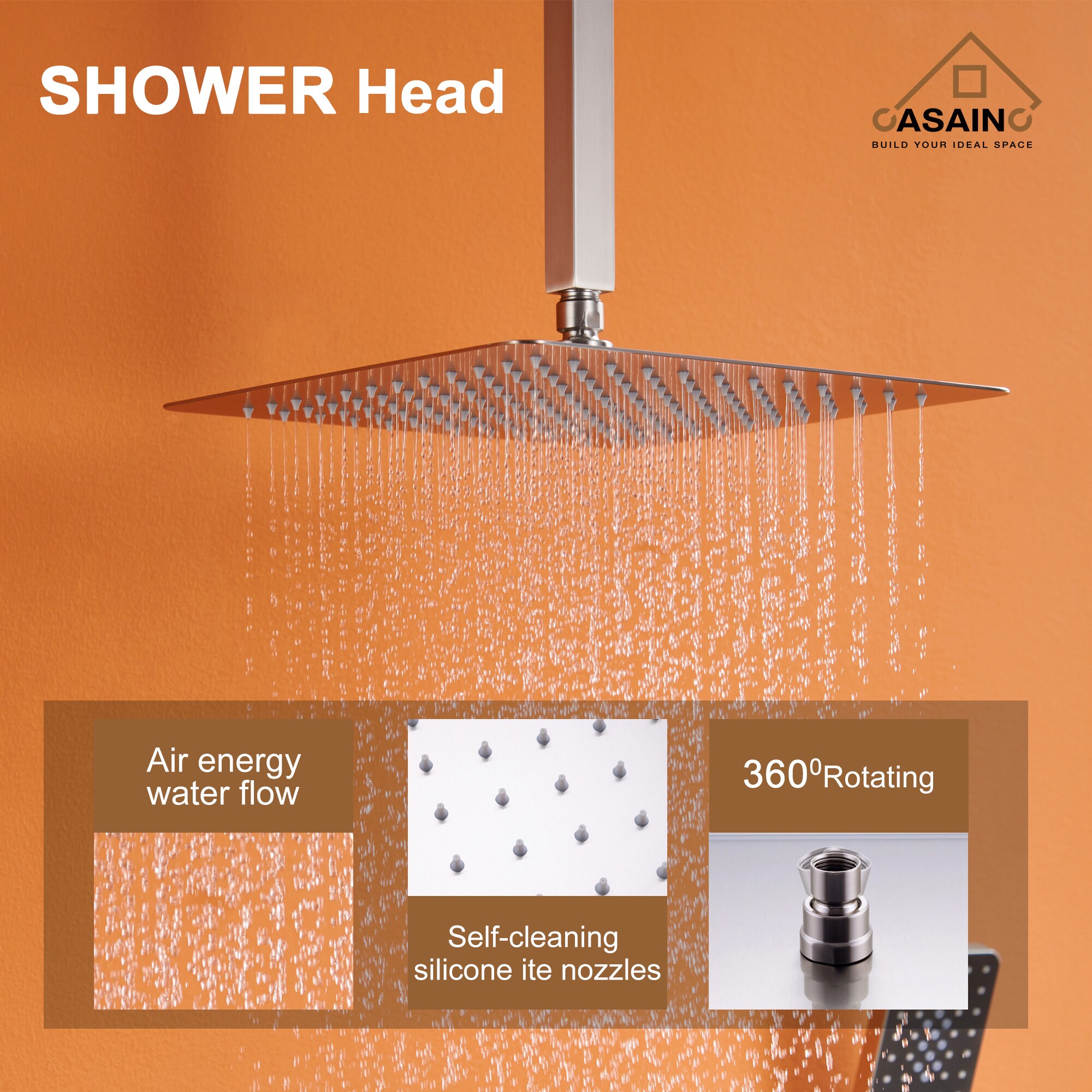 Brushed Nickel Ceiling Mounted Rain Shower System with Handheld