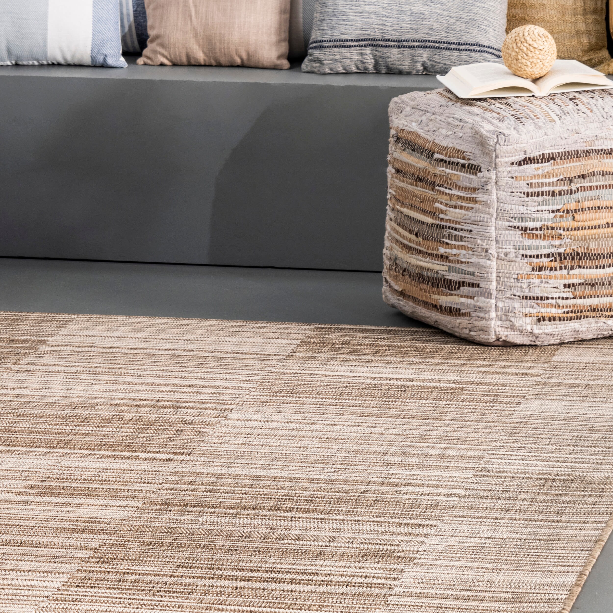 Reversible Striped Synthetic 64" Rectangular Easy-Care Area Rug