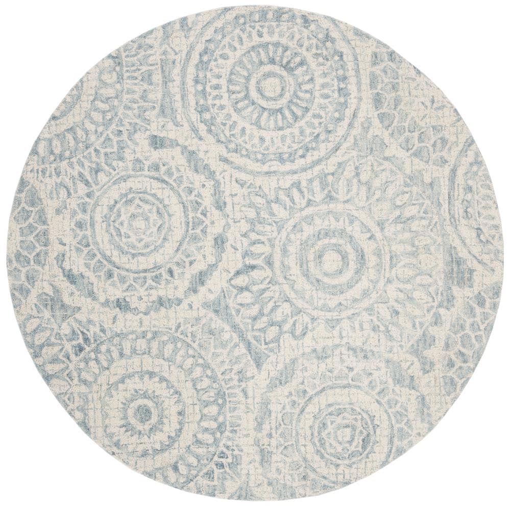 Safavieh ABT205A-6R Abstract Whirl 6 x 6 (ft) Tufted Wool Ivory/Blue Round Indoor Distressed/Overdyed Bohemian/Eclectic Area rug