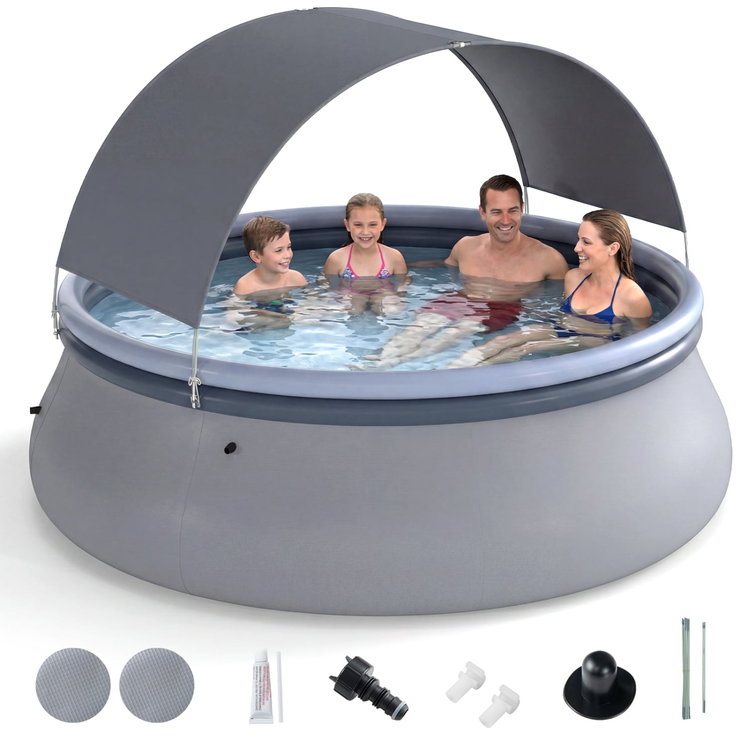 Volenca 118-in Inflatable Above-Ground Family Pool with UPF 50 Sunshade Canopy for 6