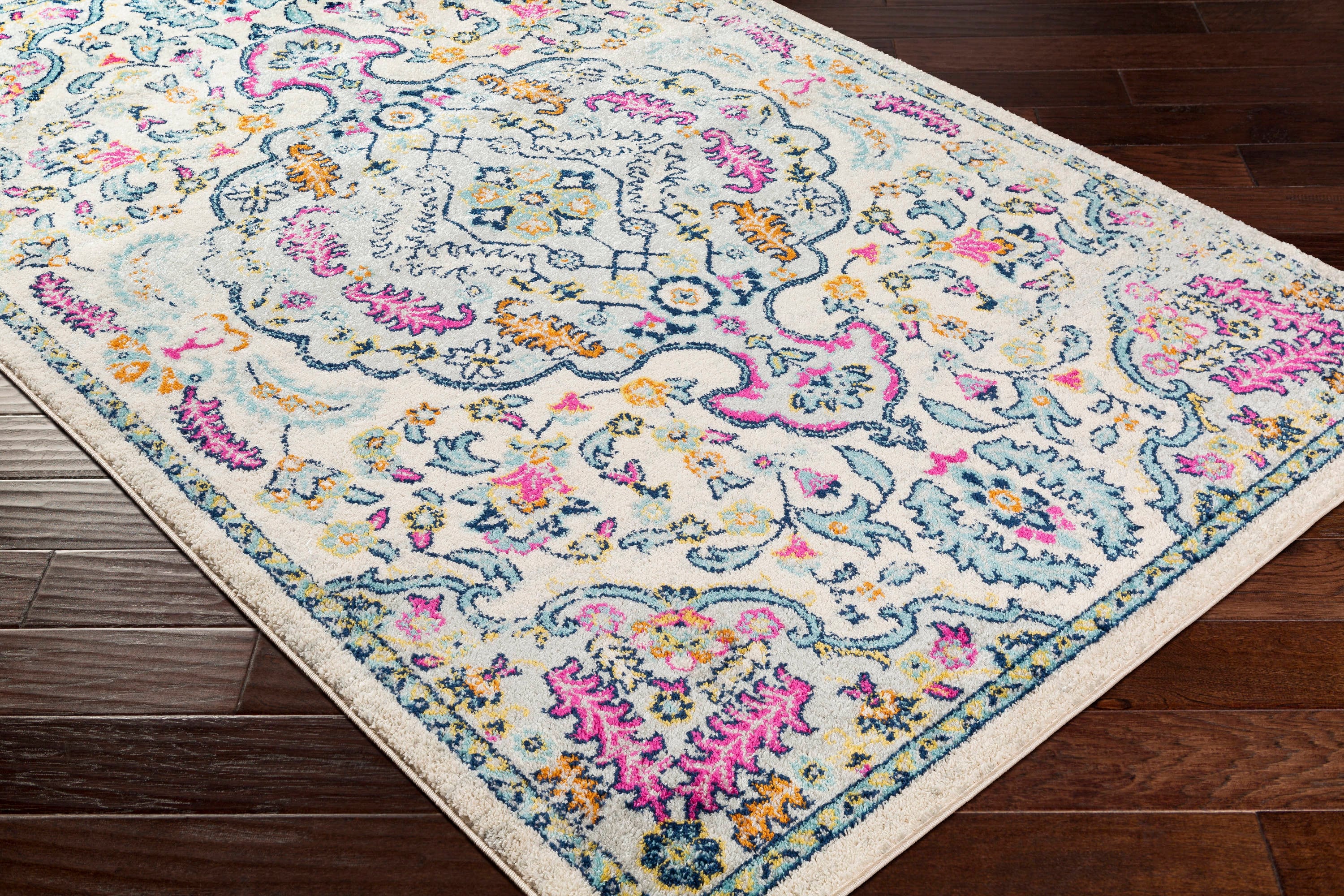 Gray and Multicolor Synthetic 5' x 7' Rectangular Area Rug