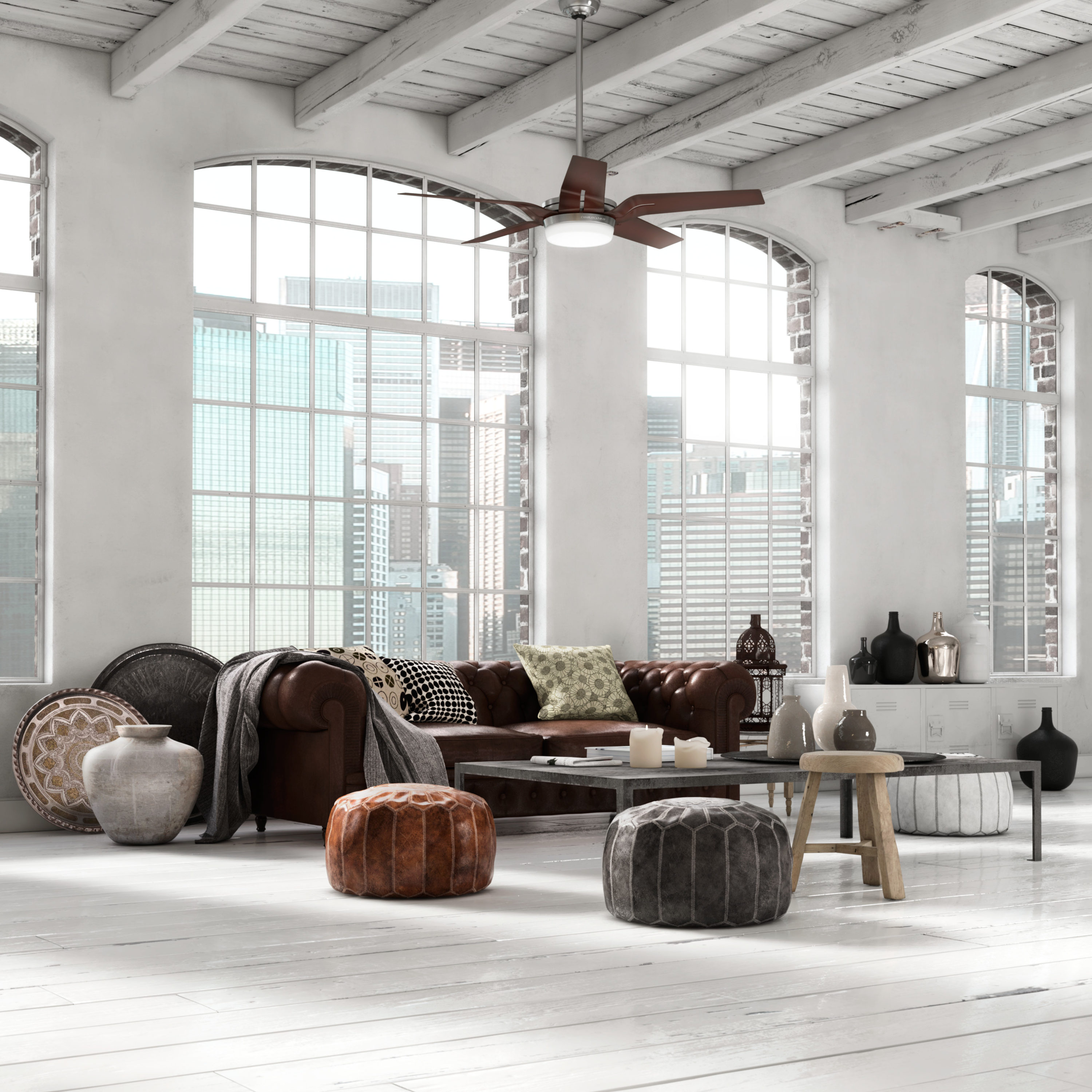 Correne 56" Brushed Nickel Ceiling Fan with Coffee Beech Blades and LED Light