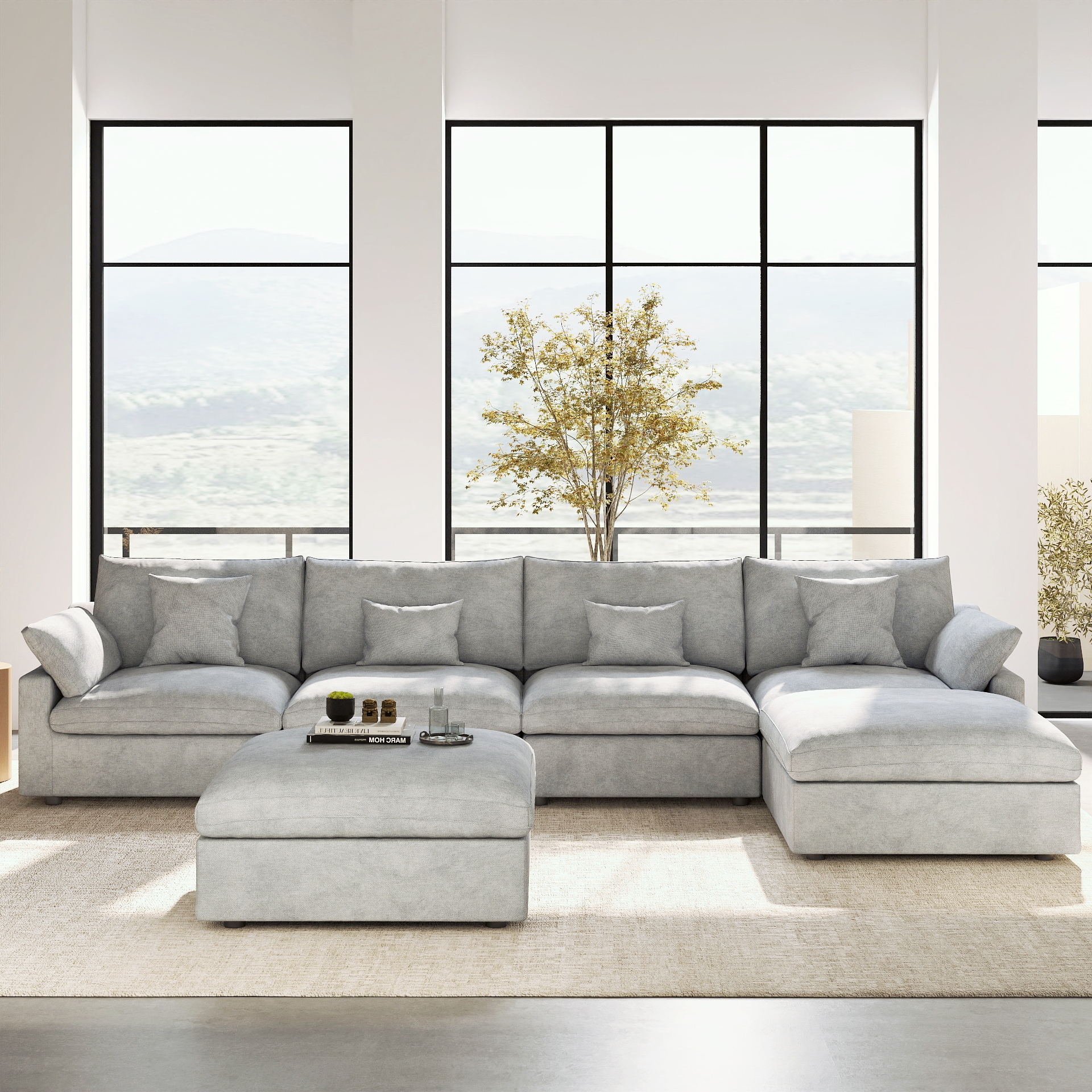 BuotiqHom DH-S4+2-140LG 156-in Modern Gray Linen 6+ -seater Sectional