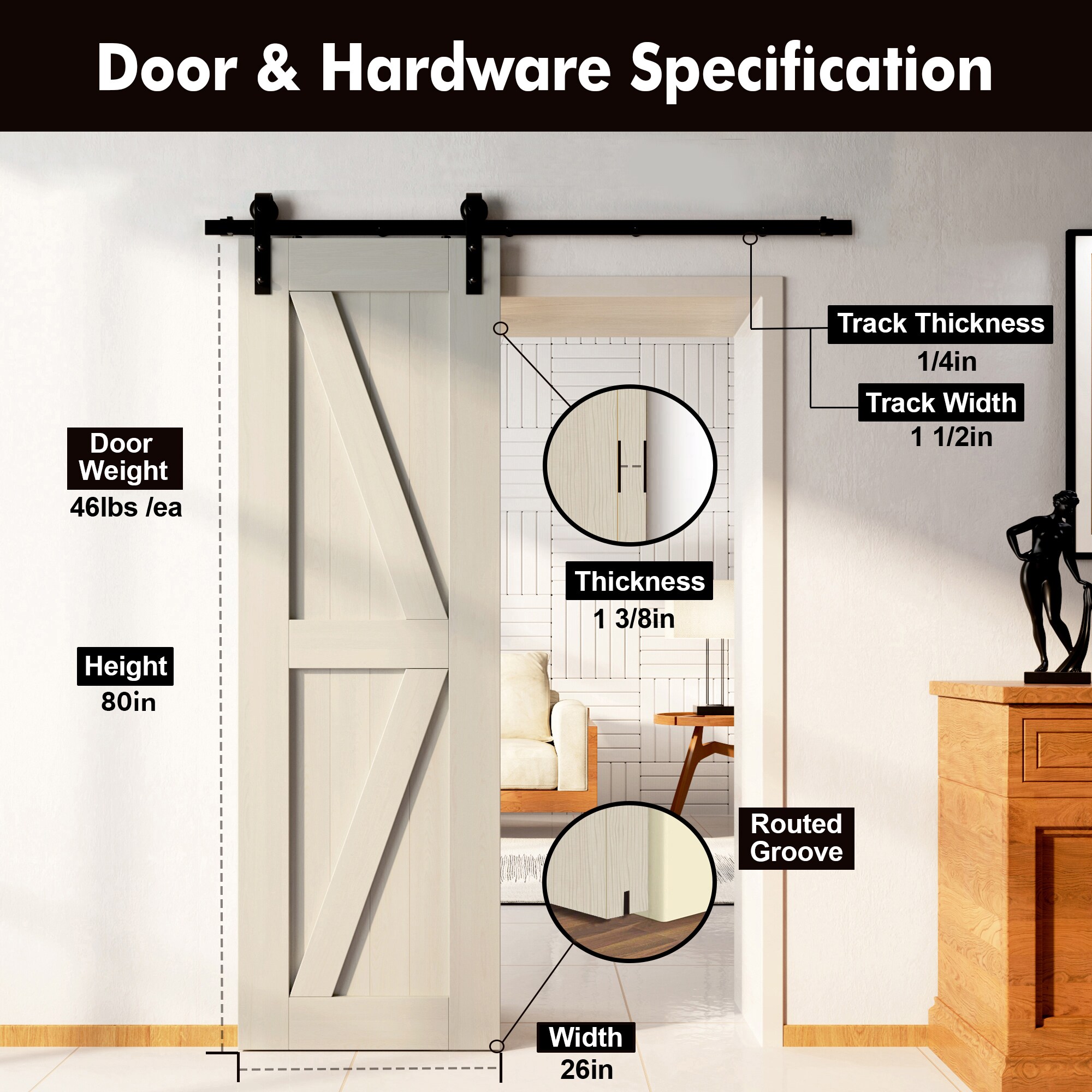 HOMACER 2680F-TGRAY Barn-Doors - View #3