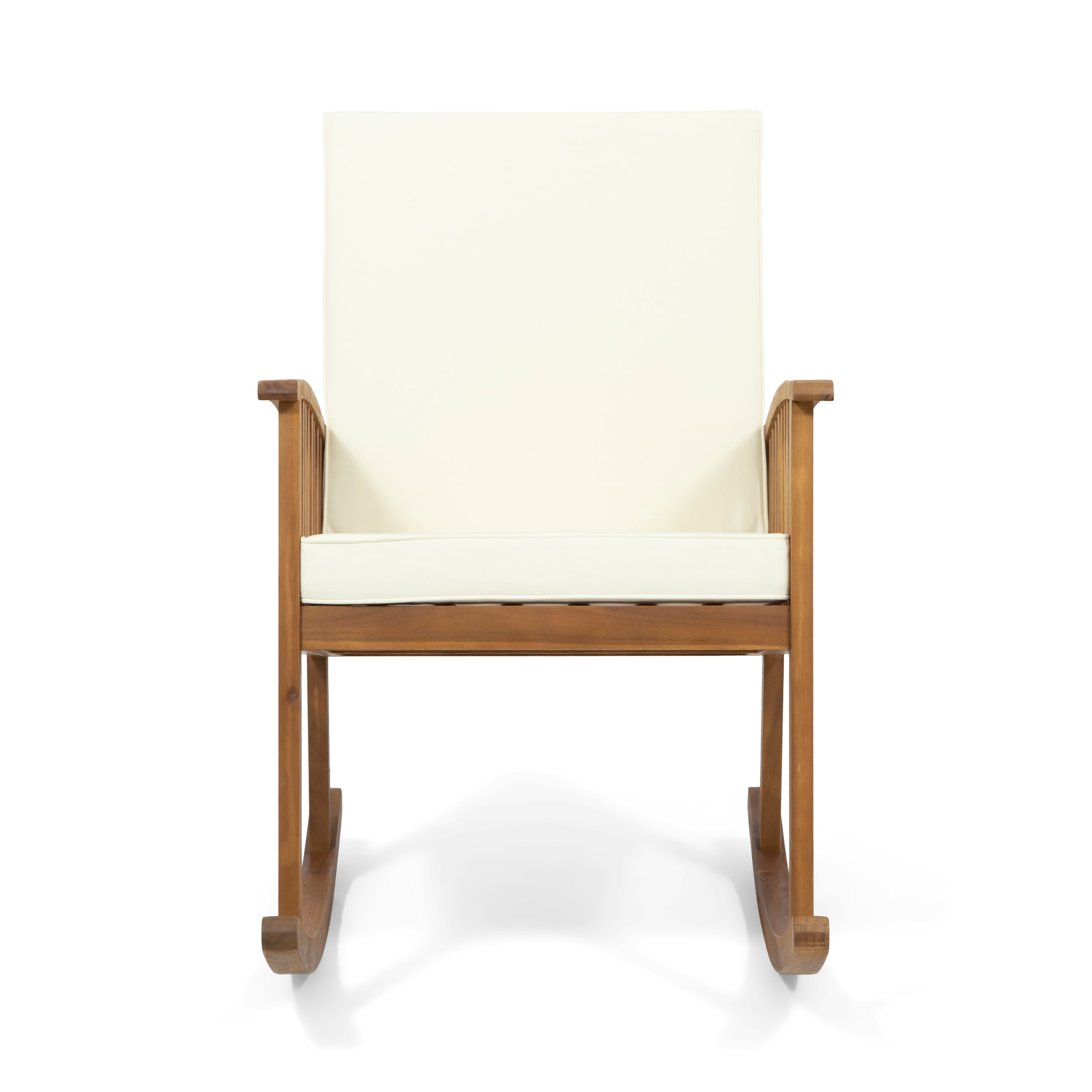 Casa Brown Acacia Wood Rocking Chair with Beige Cushions
