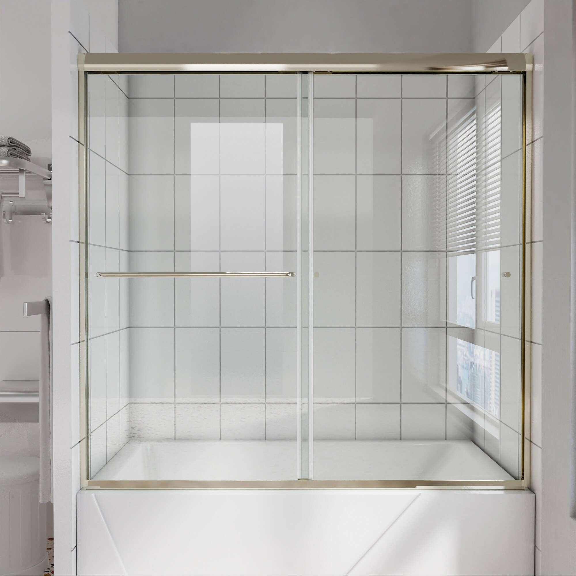 CASAINC EXB-B020-MB Shower Door Brushed Nickel 56-in to 60-in W x 58-Inches H Framed Standard Sliding Shower door 1/4-in Thick Clear Glass