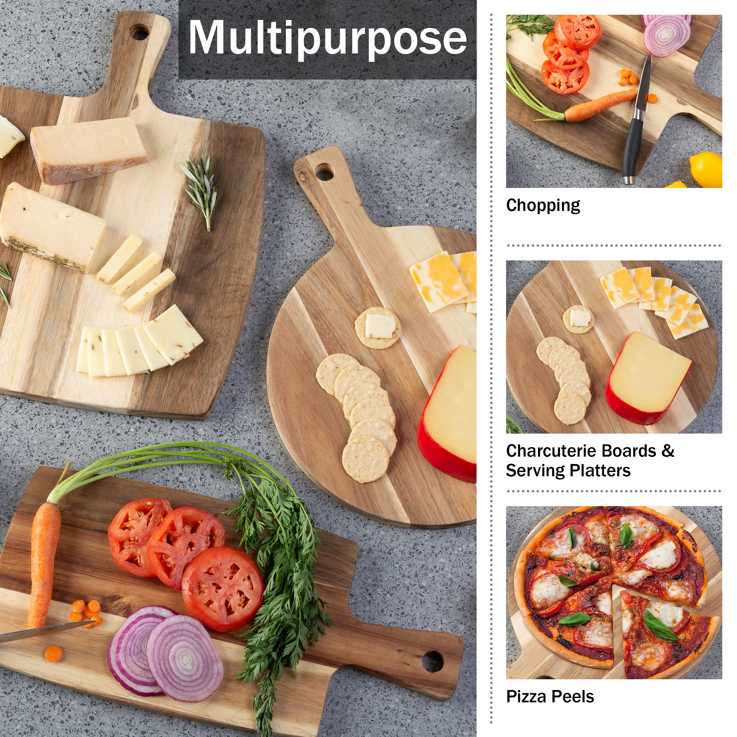 Classic Acacia Wood 3-Piece Cutting Board Set with Handles