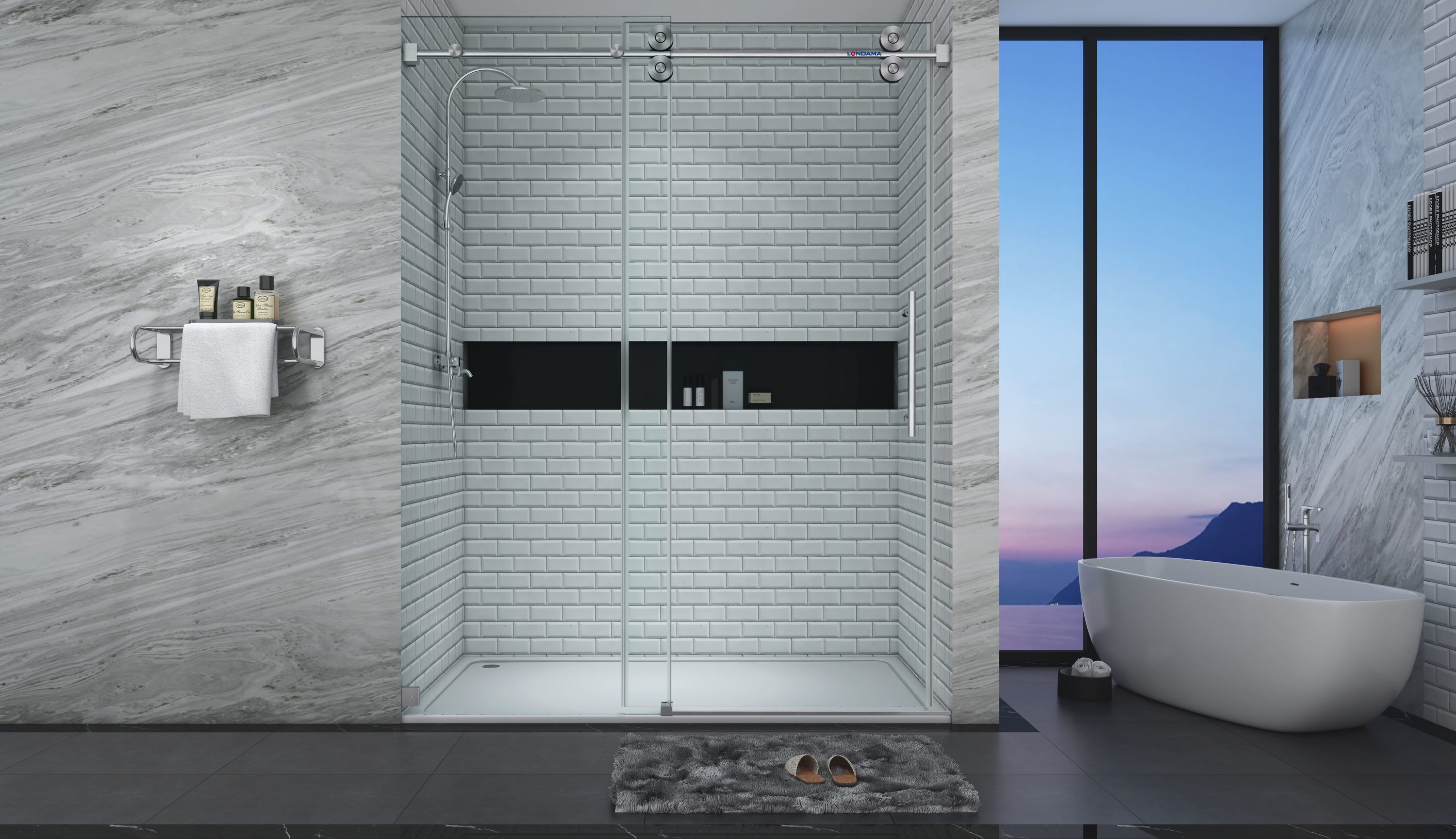 CASAINC CVY-SS04-60BR Shower Door Brushed Nickel 57-in to 60-in W x 76-Inches H Frameless Standard Sliding Soft Close Shower door 3/8-in Thick Clear Glass