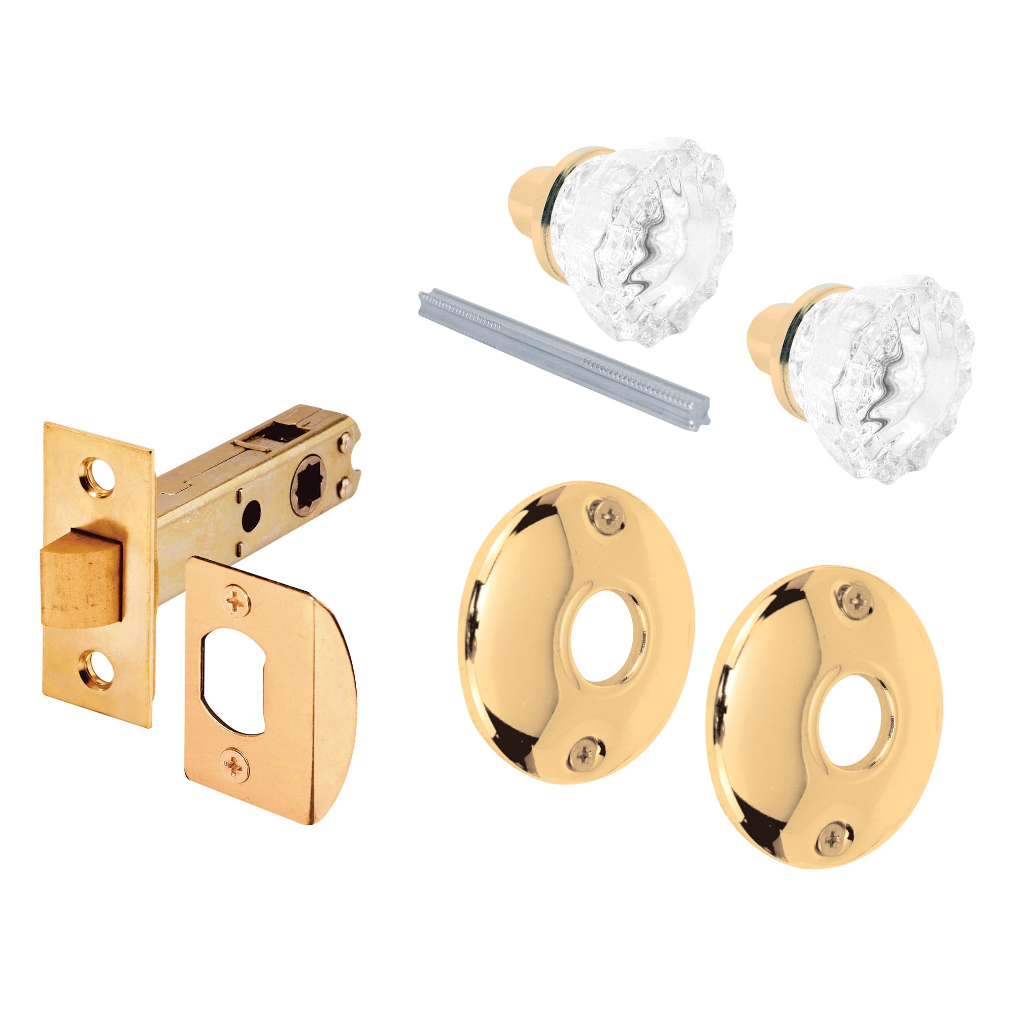Prime-Line  E 28326 Passage Door Latch Set Glass Knob with Latch Bolt Brass Finish Vintage (Single Pack)