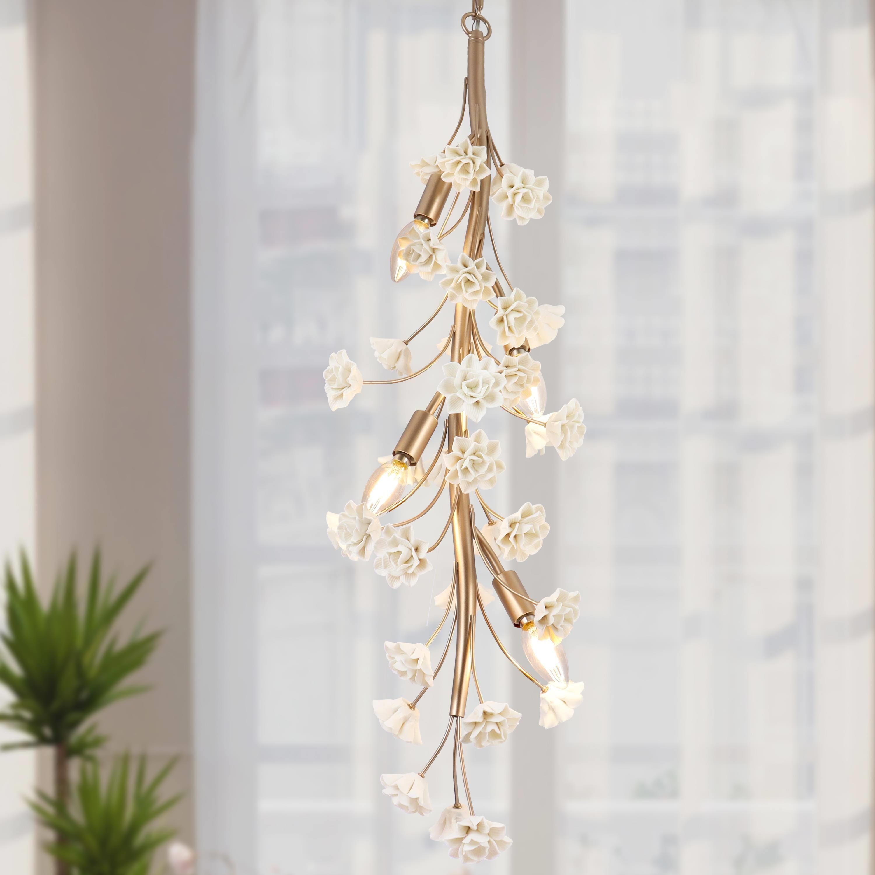Uolfin QBJYMI-LWS281P4-28 Olivia 4 -Light Matte Off-white Craftsman For Use in Bedrooms, Dining Rooms, Foyers, Kitchens, Living Rooms Chandelier