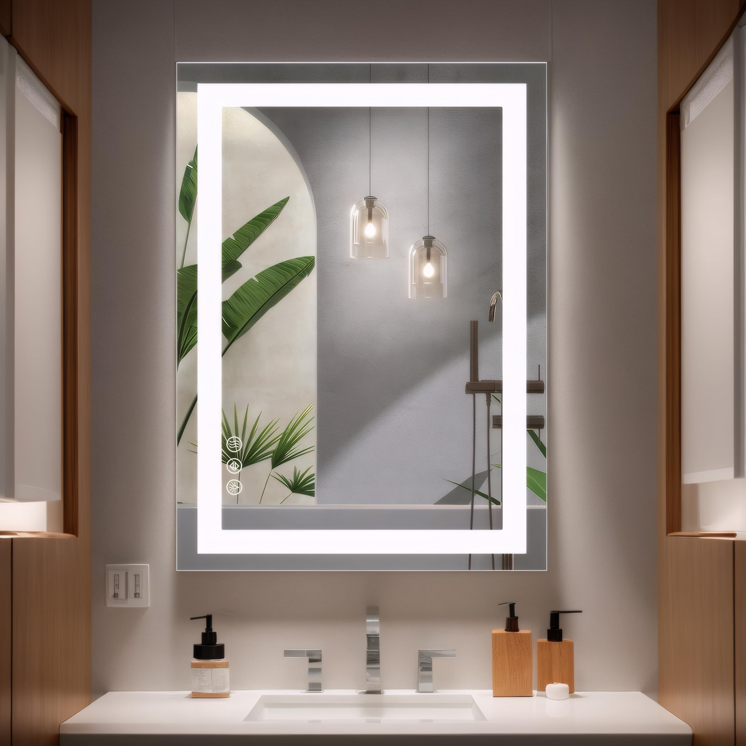 OMOMMD - 20L x 28W in LED Lighted Bathroom Mirror Backlit Front Lit Dimmable 3 Color Temperature ...