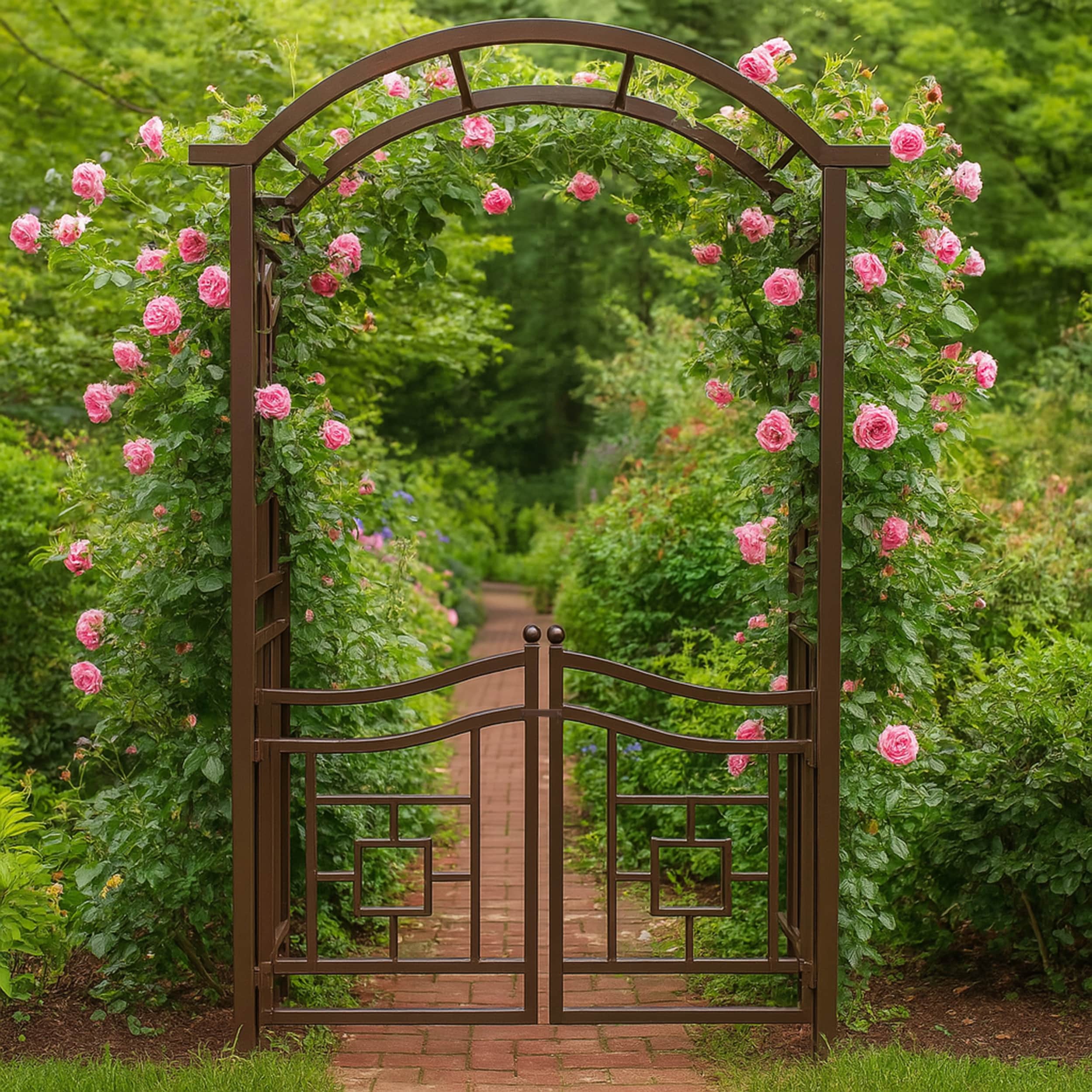 Oakland Living GA-5023-BRN 4.92-ft W x 7.15-ft H Arched Brown Extruded aluminum Garden Arbor