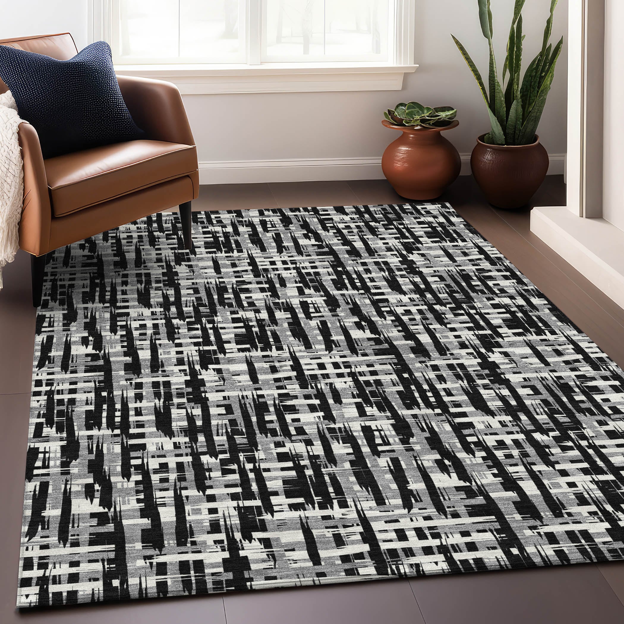 Addison Rugs ACN1059BK30X46 Chantille ACN1059BK 2 x 3 (ft) Polyester Black Rectangular Indoor/Outdoor Geometric Machine washable Area rug