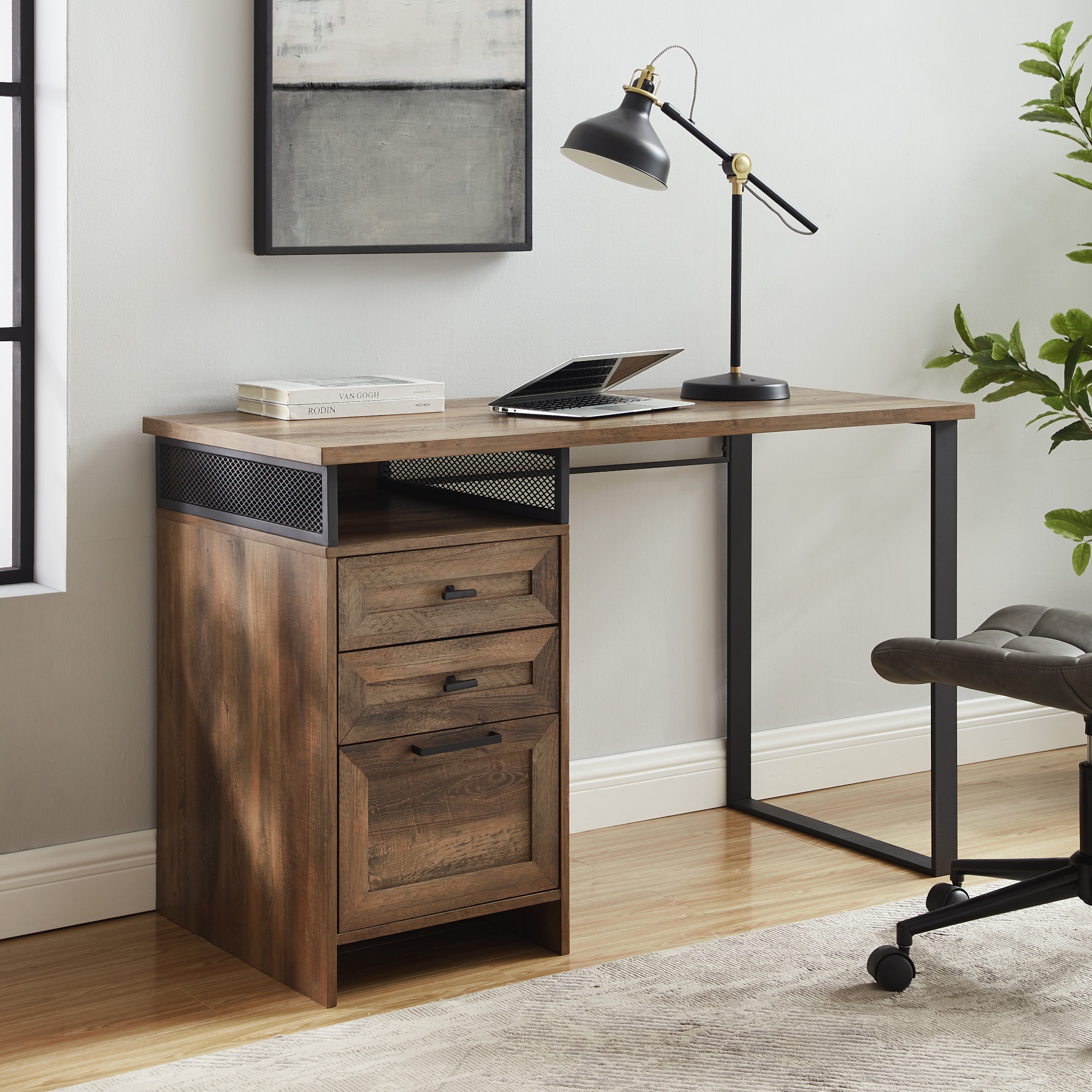 allen + roth 44-in Brown Rustic Writing Desk in the Desks department at