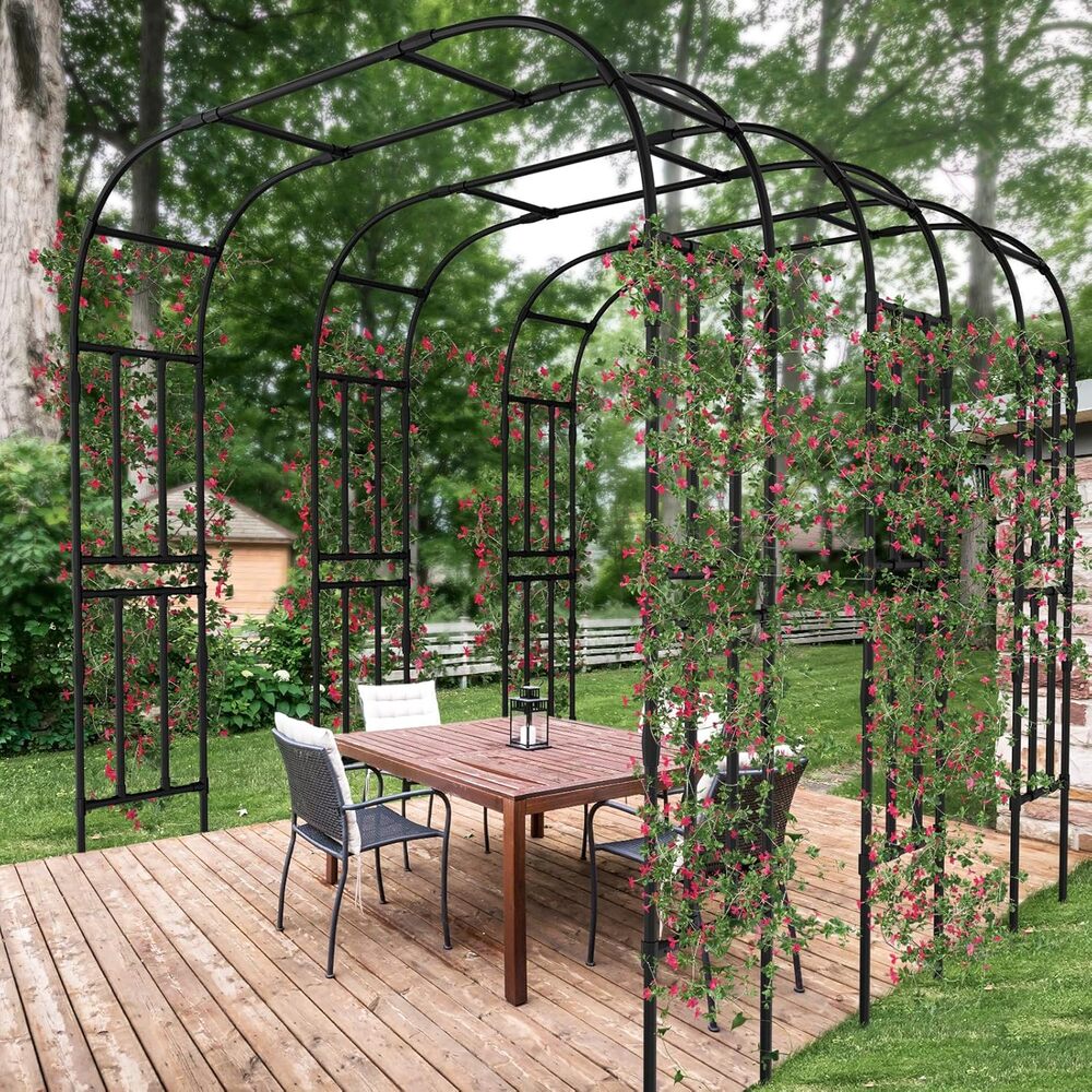 Esazn Garden Arch Trellis for Climbing Plants 79-in W x 87-in H Black ...