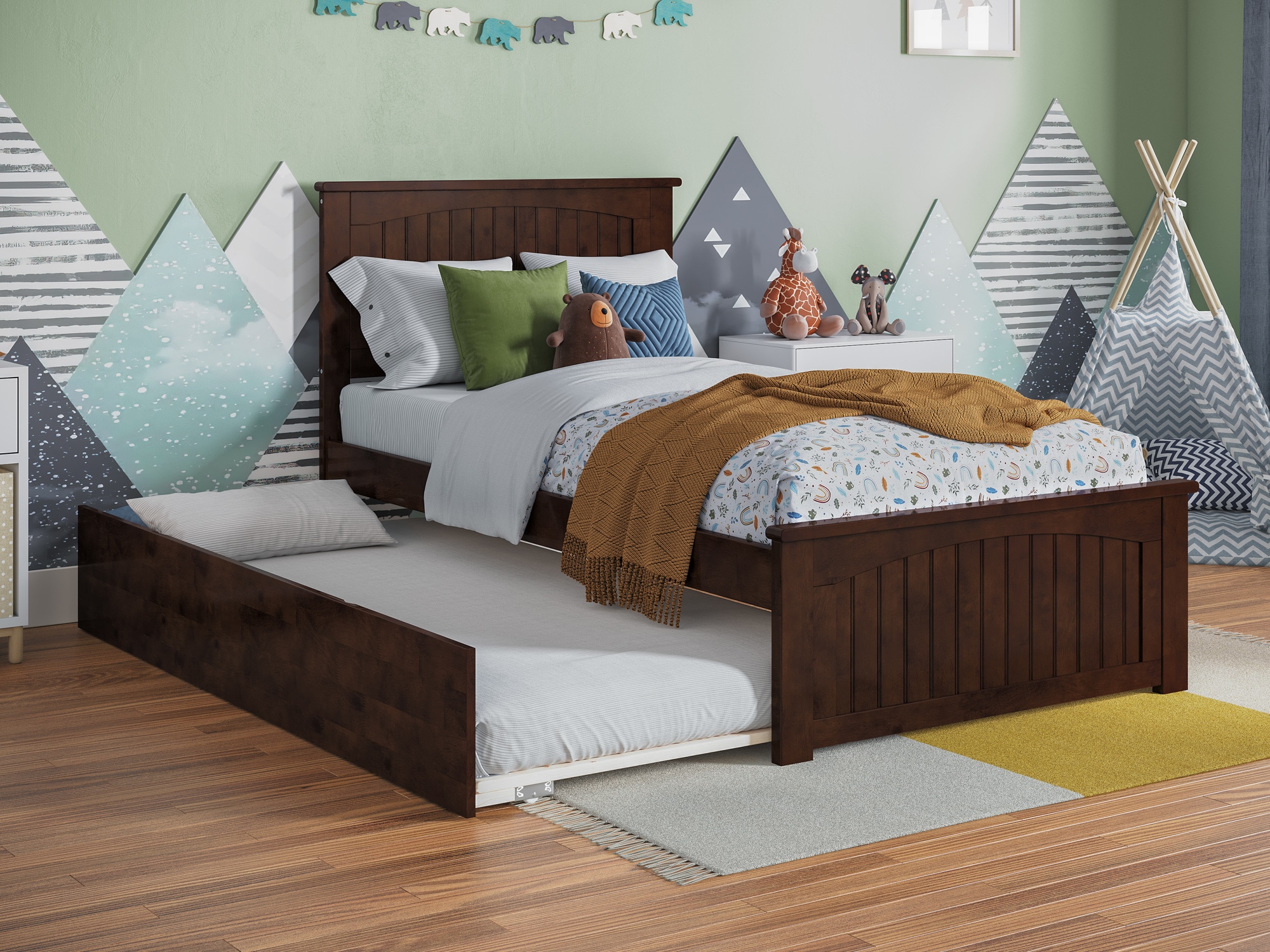 AFI AR8226014 Nantucket Walnut Twin Wood Trundle Bed
