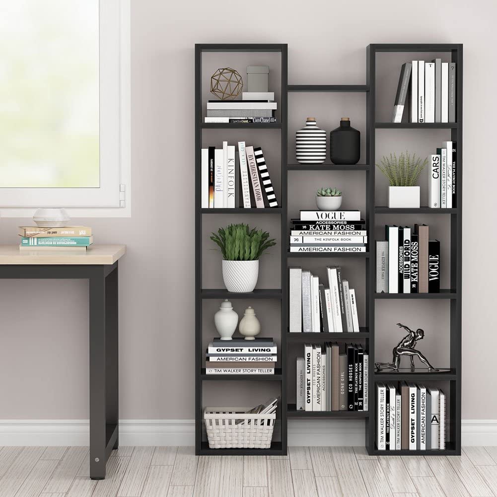 5 Tier Bookshelf, Set of 2 Tall Bookcase Shelf Storage Organizer, Modern Book Shelf for Bedroom, Living Room and Home Office - Black