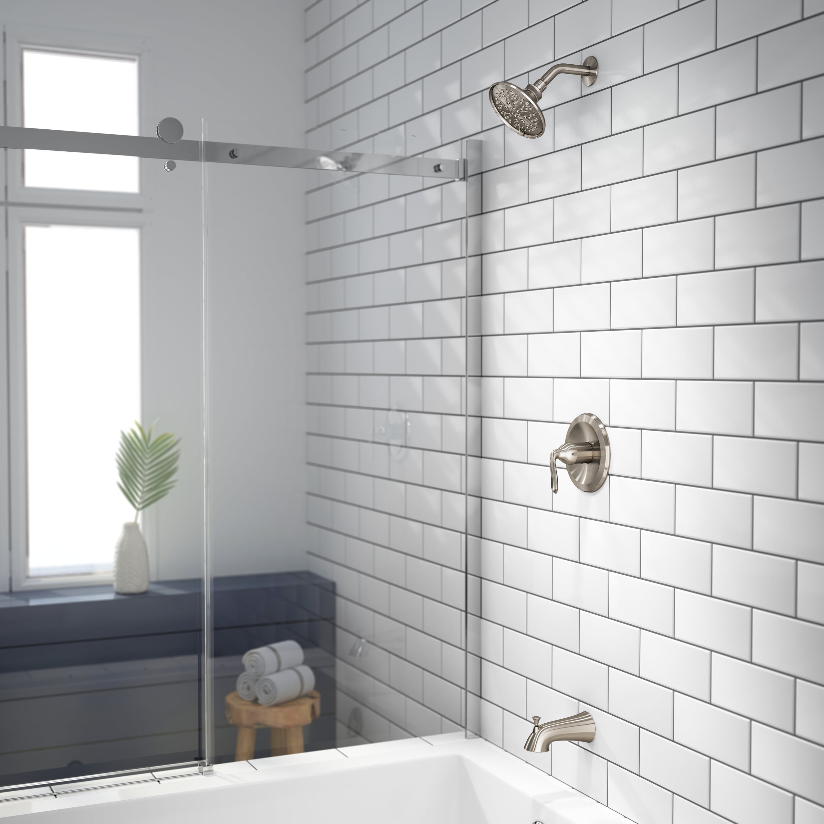 Jacuzzi PV42826 PICCOLO Brushed Nickel 1-handle Single function 6.81 Round Bathtub and shower Faucet with Valve