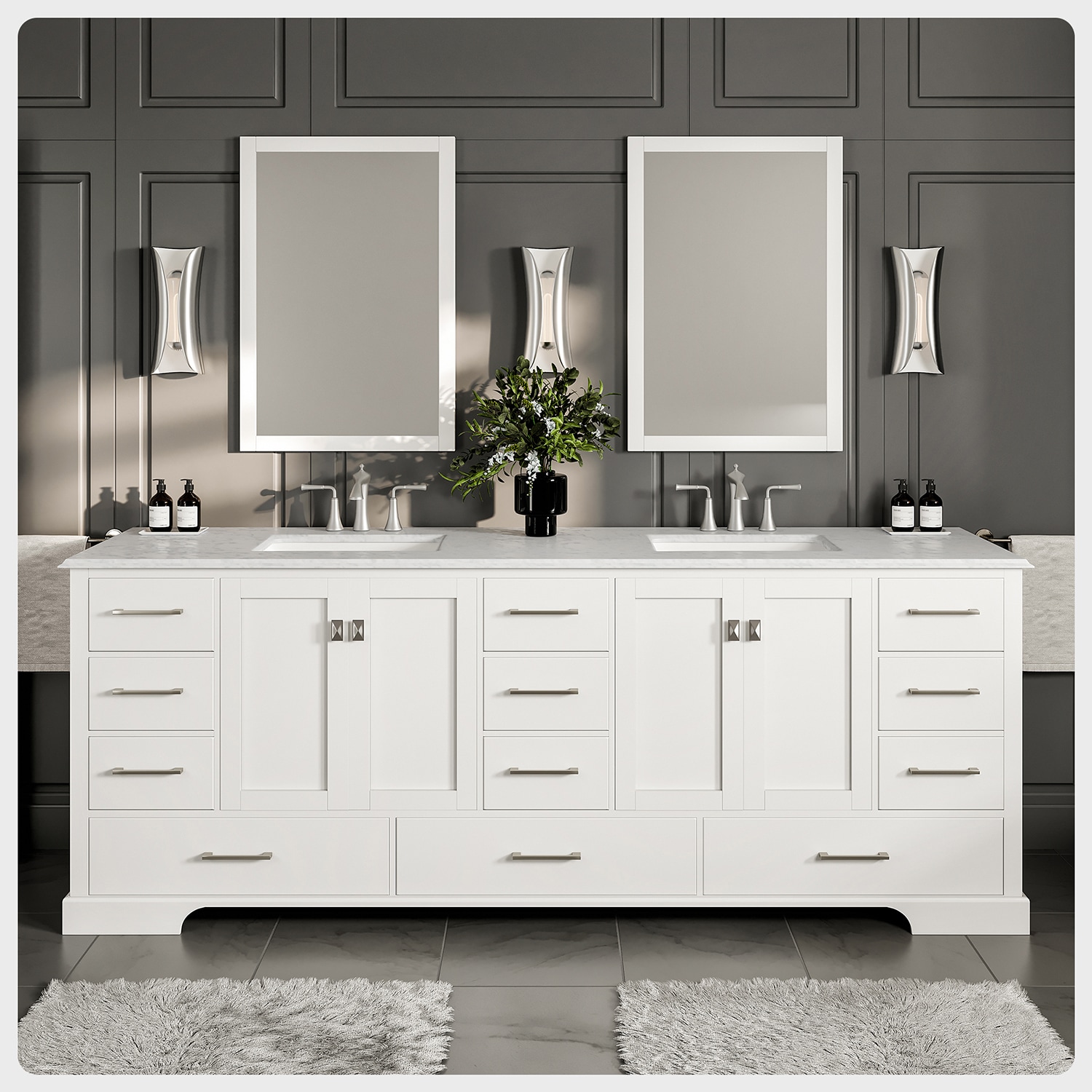 Eviva Storehouse 82-in White Undermount Double Sink Bathroom Vanity ...