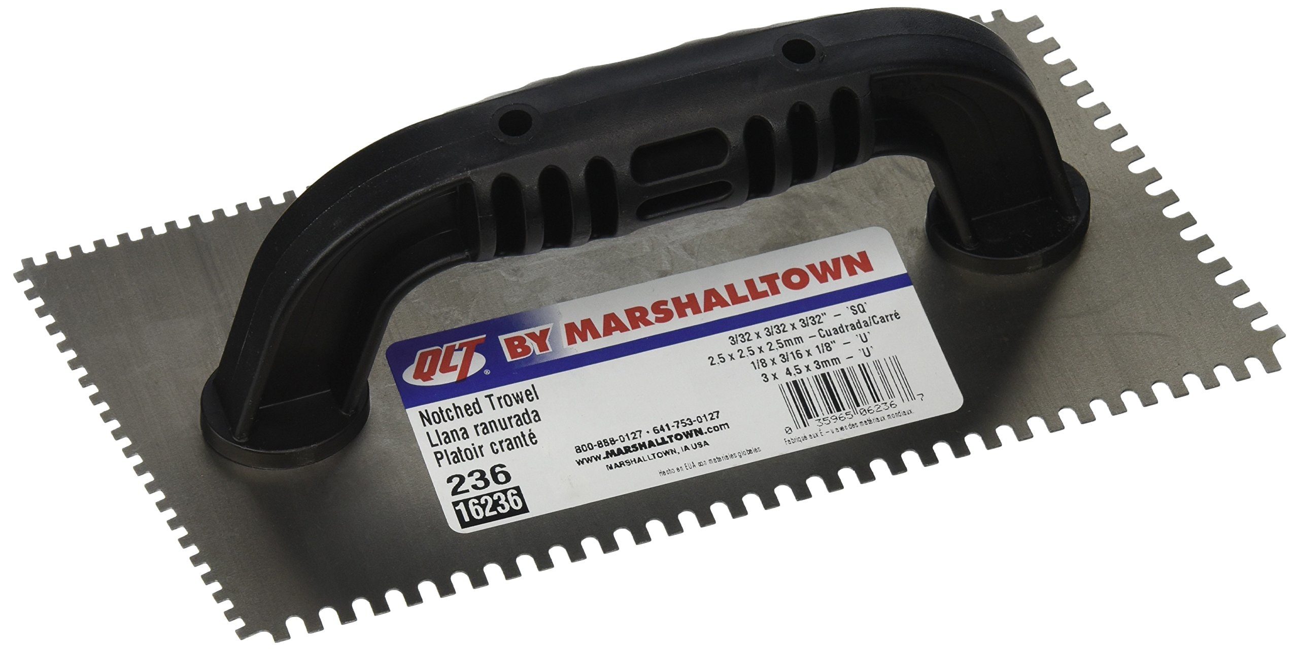 Marshalltown  236 Notched Trowel - 1/8 x 3/16 x 1/8 Inch for Flooring Tiling