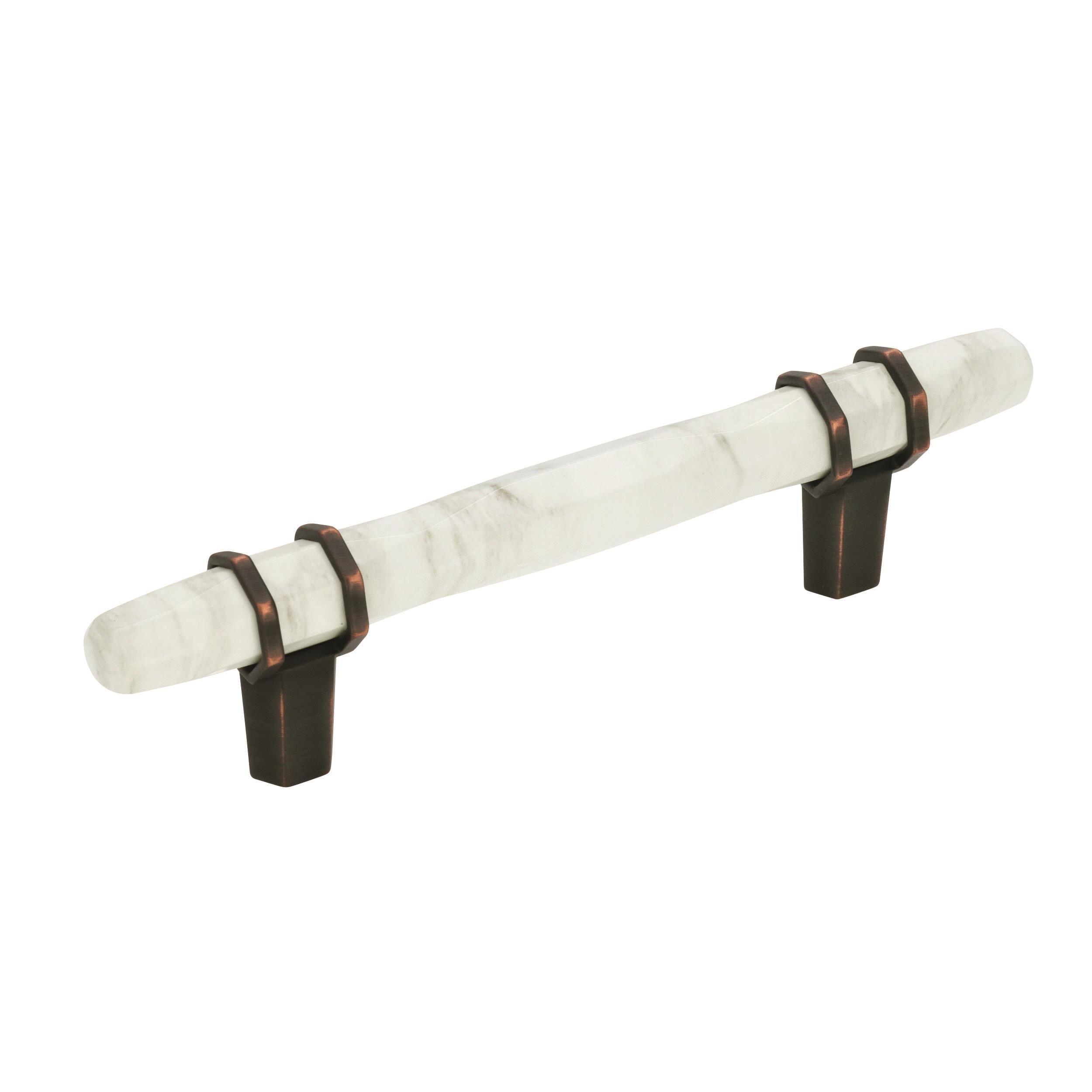 Amerock BP36648MWORB Carrione 3-3/4-in , 96mm Center to Center Marble White and Oil-Rubbed Bronze Cylindrical Bar